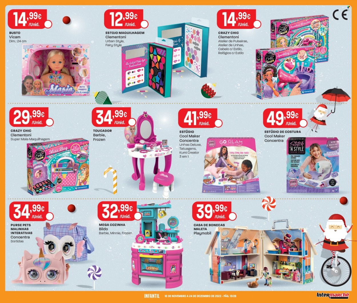 thumbnail - Folheto Intermarché - 10.11.2022 - 24.12.2022 - Produtos em promoção - Frozen, Fairy, Minnie, estojo, Barbie. Página 13.