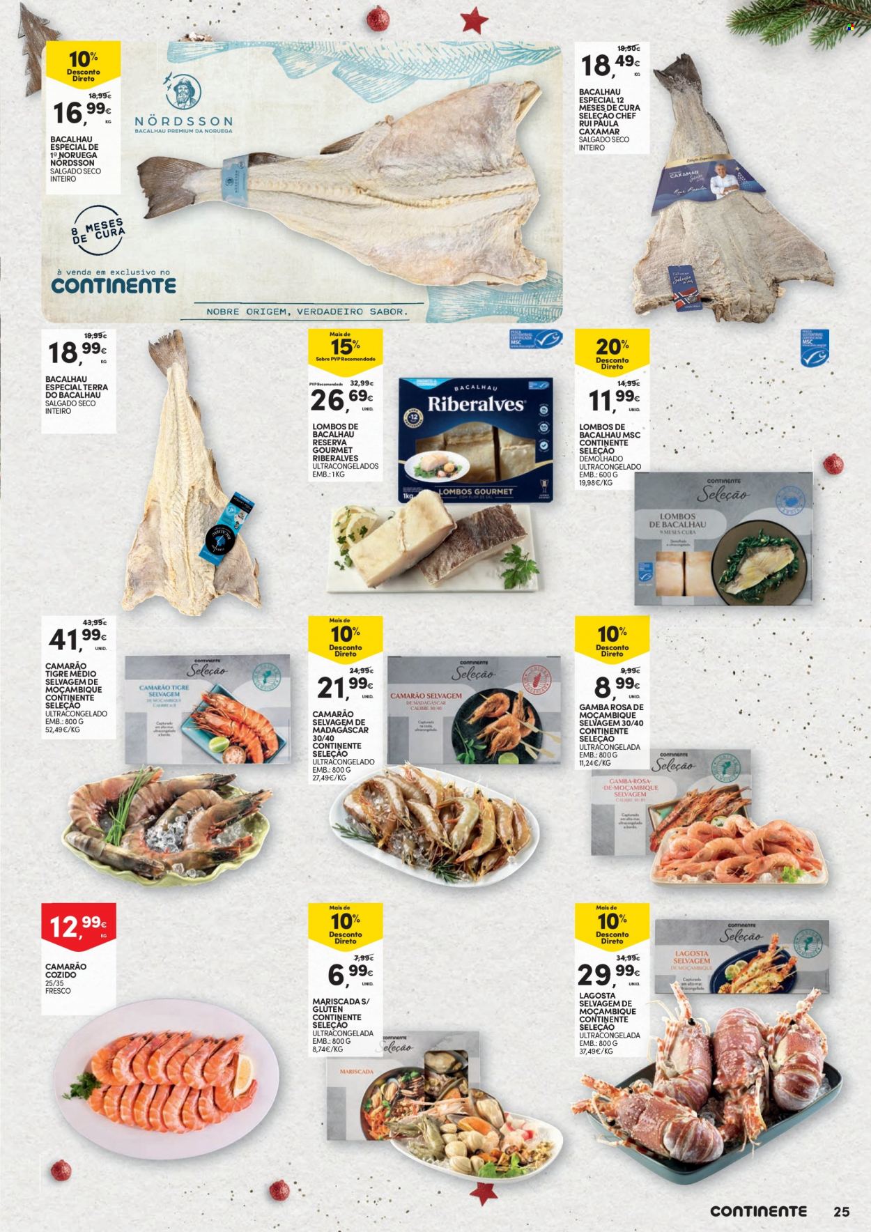thumbnail - Folheto Continente - 15.11.2022 - 24.12.2022 - Produtos em promoção - camarão, lagosta, bacalhau, gamba. Página 25.