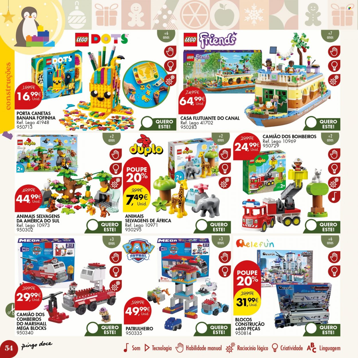 thumbnail - Folheto Pingo Doce - 16.11.2022 - 24.12.2022 - Produtos em promoção - banana, LEGO, LEGO Duplo, LEGO Friends. Página 54.