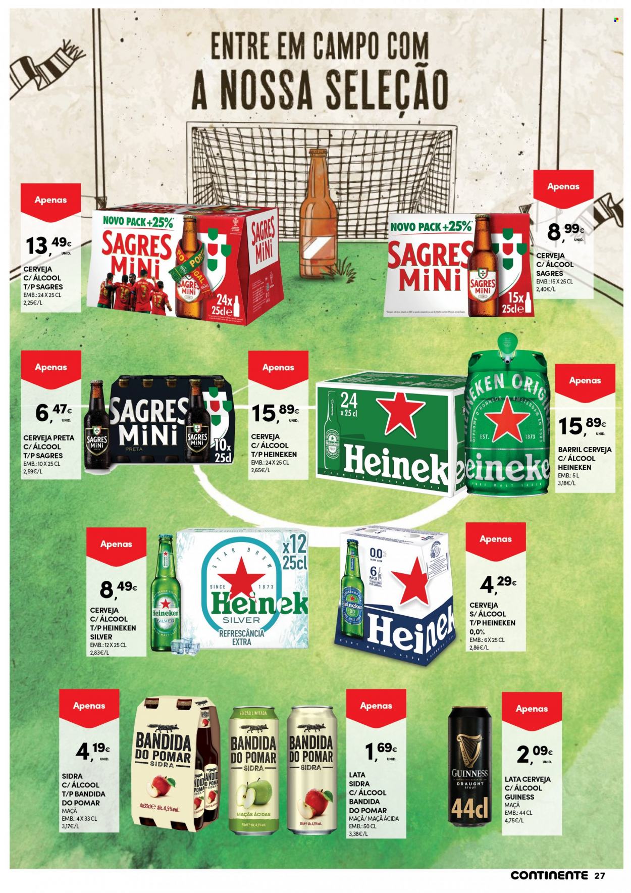 thumbnail - Folheto Continente Modelo - 24.11.2022 - 7.12.2022 - Produtos em promoção - Heineken, Sagres, cerveja, sidra. Página 27.