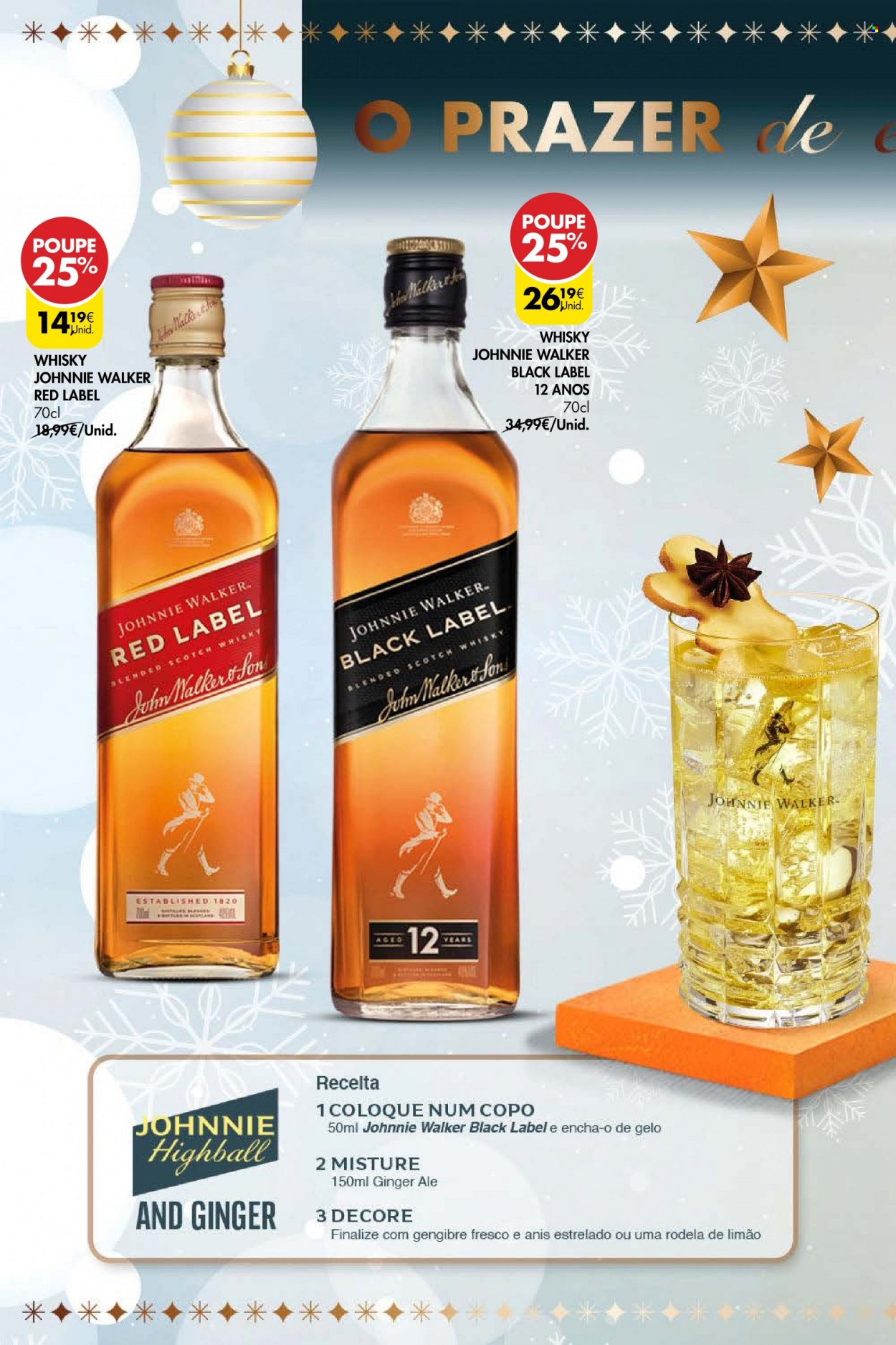 thumbnail - Folheto Pingo Doce - 29.11.2022 - 5.12.2022 - Produtos em promoção - ginger ale, chá, whiskey, scotch whisky, Johnnie Walker, copo. Página 47.