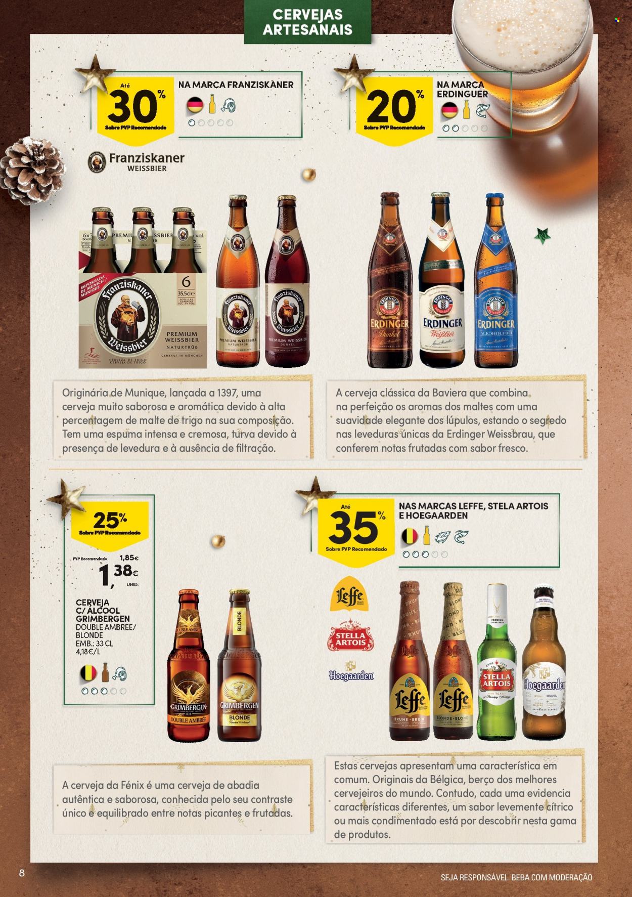 thumbnail - Folheto Continente - 29.11.2022 - 31.12.2022 - Produtos em promoção - Hoegaarden, Weissbier, Stella Artois, Leffe, cerveja, levedura. Página 8.