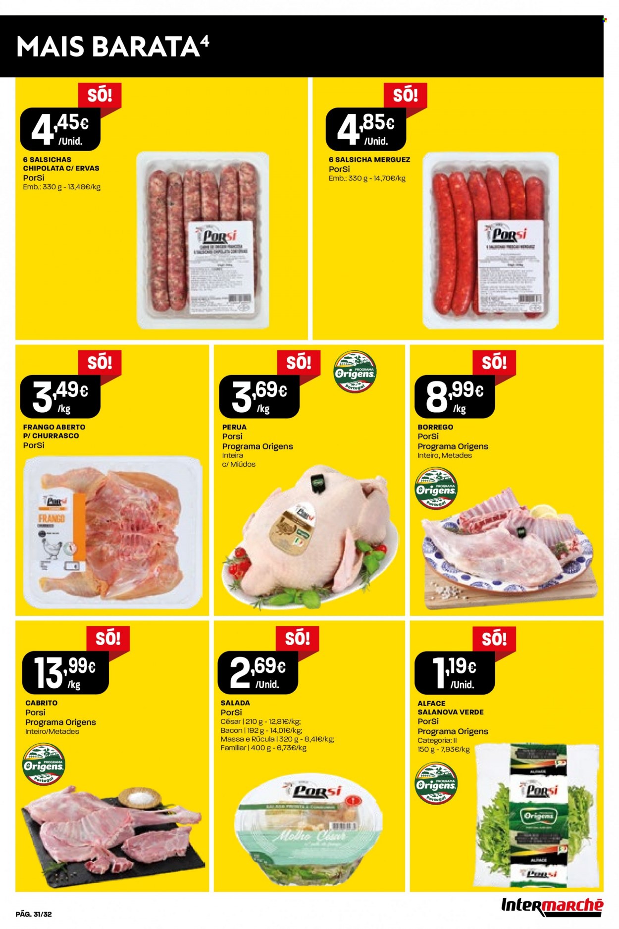 thumbnail - Folheto Intermarché - 1.12.2022 - 7.12.2022 - Produtos em promoção - alface, rúcula, cabrito, bacon, salsicha, molho. Página 31.