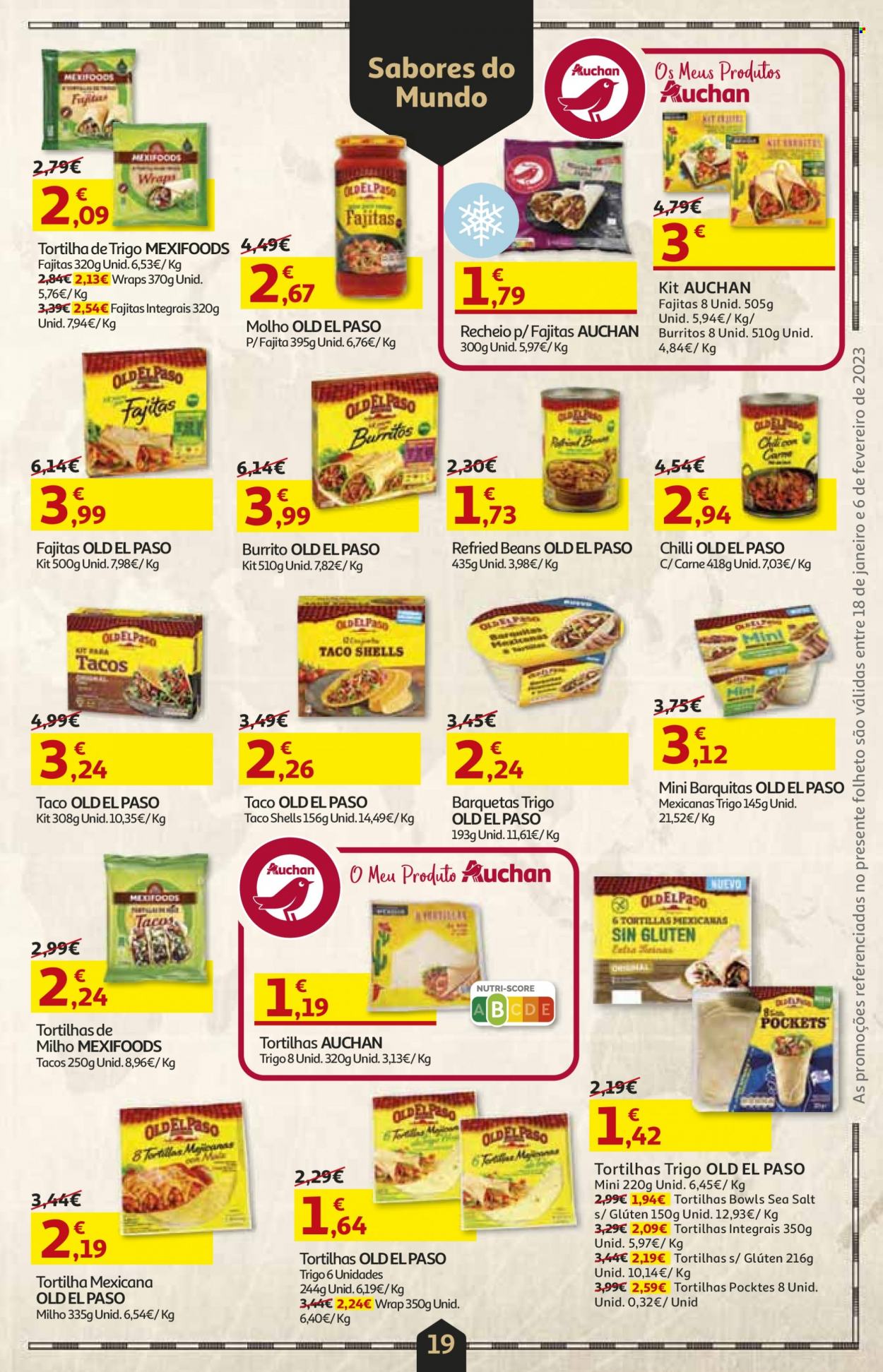 thumbnail - Folheto Auchan - 18.1.2023 - 6.2.2023 - Produtos em promoção - tortilha, wrap, molho. Página 19.