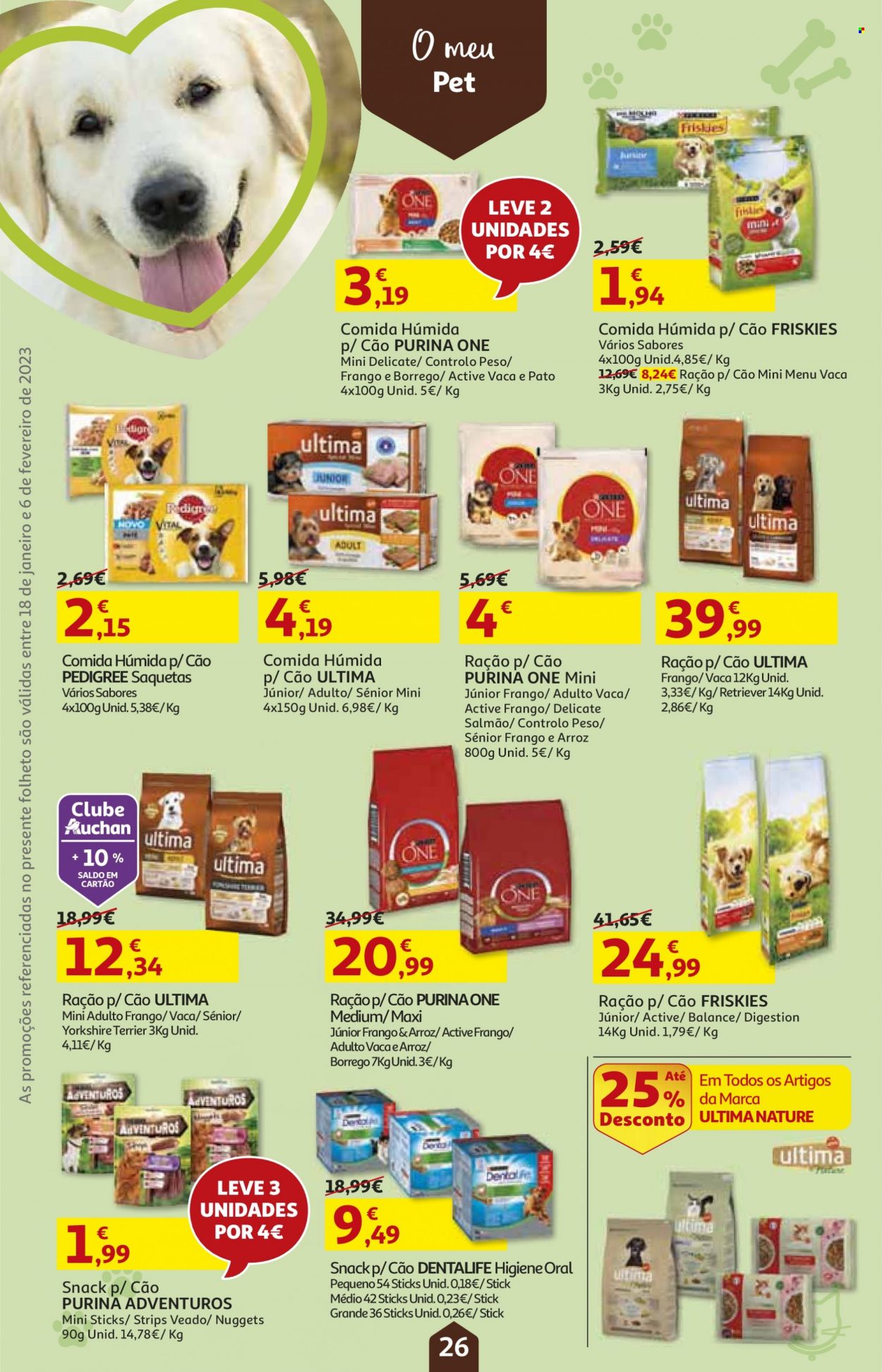 thumbnail - Folheto Auchan - 18.1.2023 - 6.2.2023 - Produtos em promoção - alimentos para cães, Friskies, Pedigree, Purina, ração. Página 26.