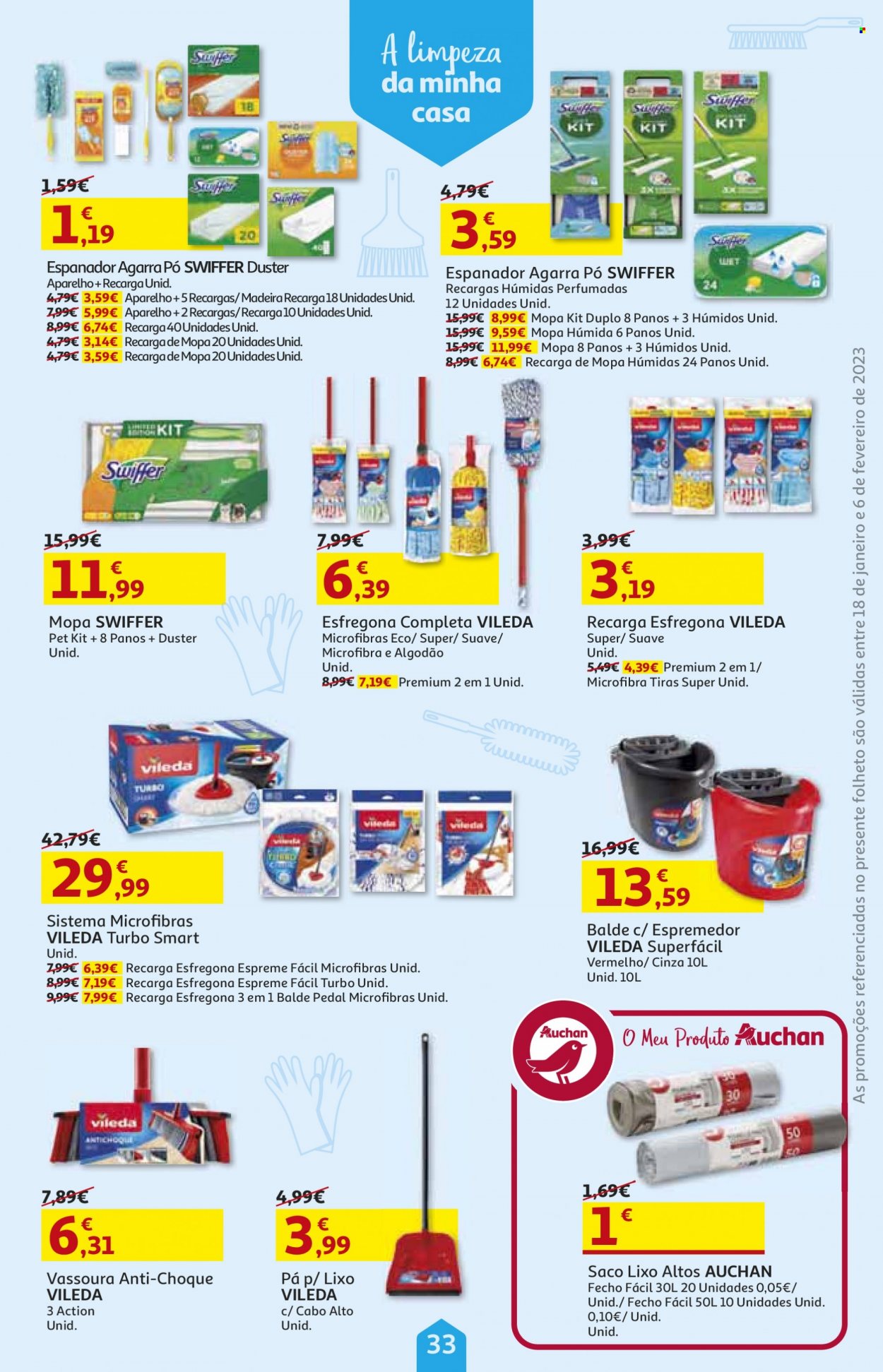 thumbnail - Folheto Auchan - 18.1.2023 - 6.2.2023 - Produtos em promoção - Vileda, mopa, vassoura. Página 33.