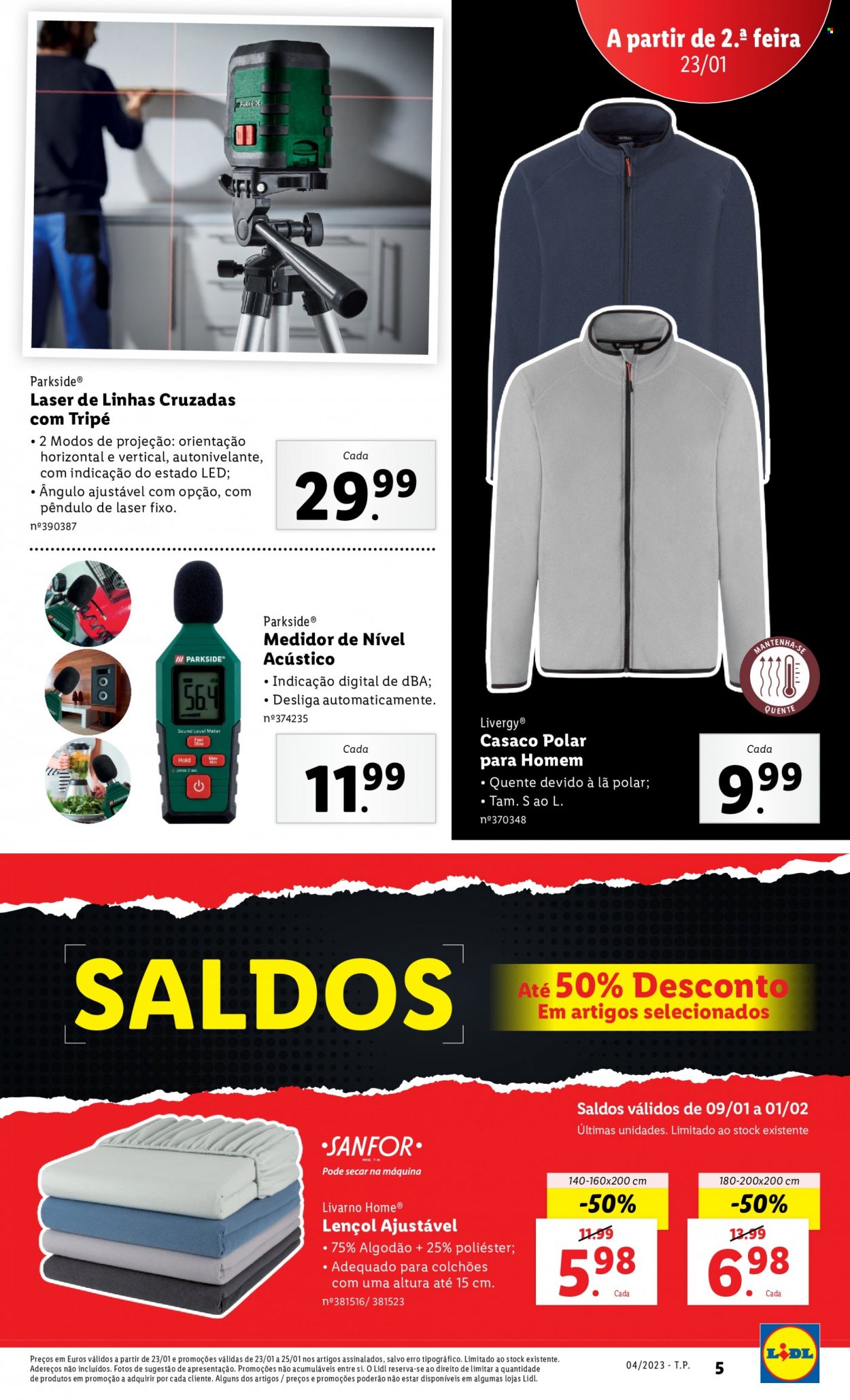 thumbnail - Folheto Lidl - 23.1.2023 - 29.1.2023 - Produtos em promoção - lençol, casaco, Parkside®. Página 5.