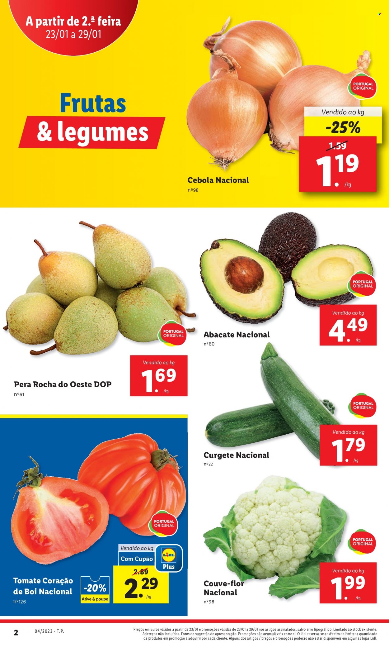 thumbnail - Folheto Lidl - 23.1.2023 - 29.1.2023 - Produtos em promoção - abacate, couve, cebola, curgete. Página 20.