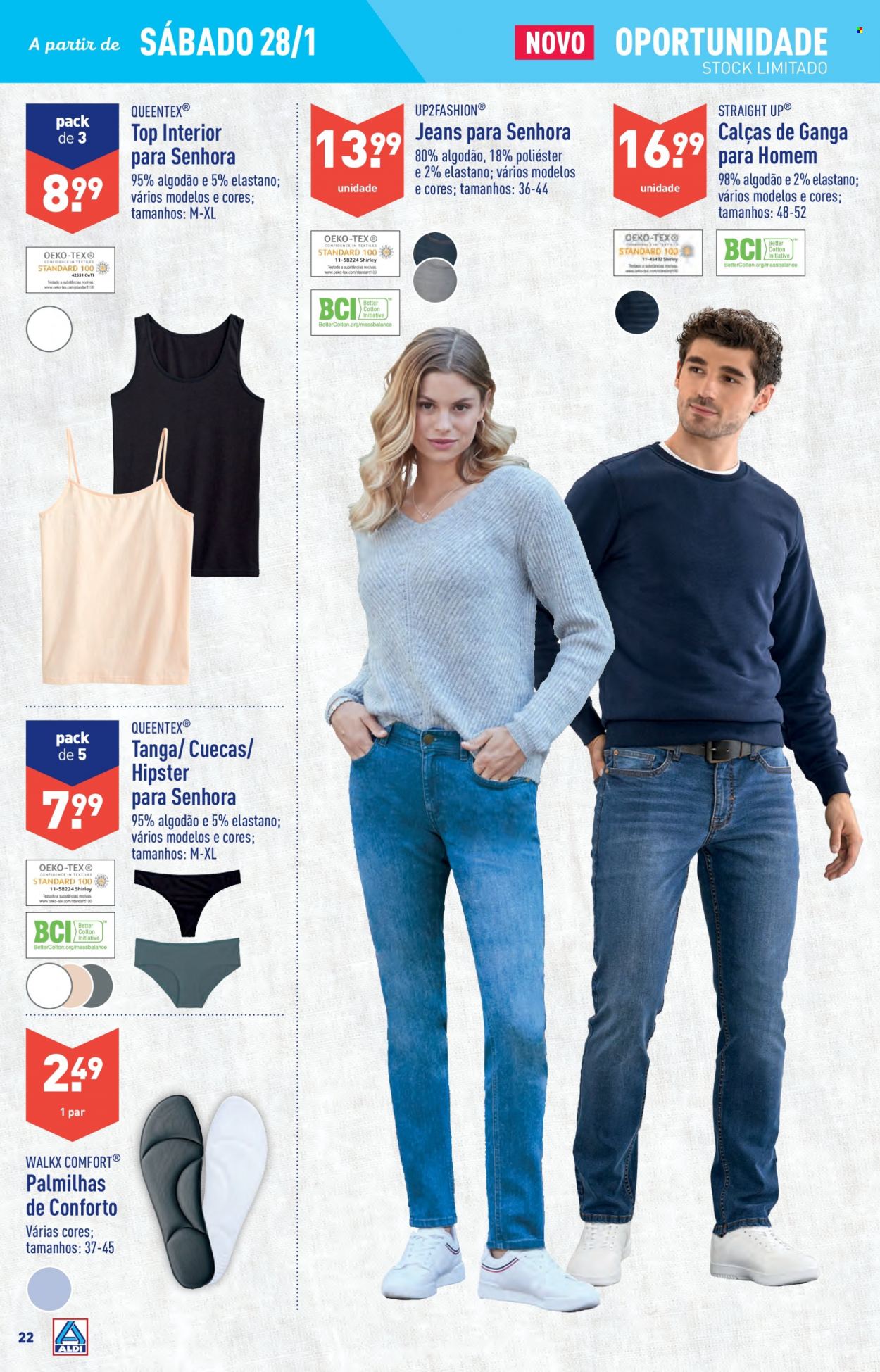 thumbnail - Folheto Aldi - 25.1.2023 - 31.1.2023 - Produtos em promoção - Comfort, calça, jeans, cuecas, tanga, palmilhas. Página 22.