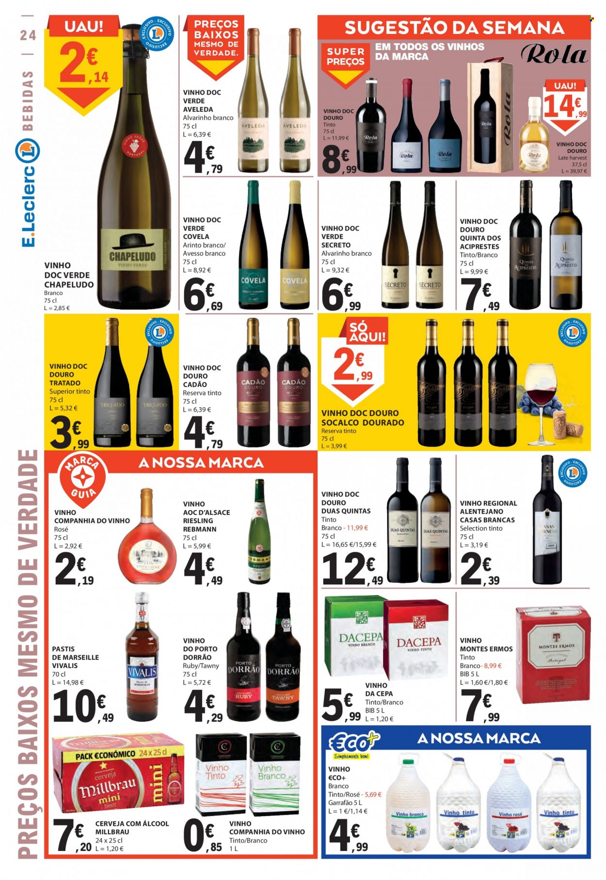thumbnail - Folheto E.Leclerc - 26.1.2023 - 1.2.2023 - Produtos em promoção - cerveja, vinho branco, vinho tinto, Riesling, vinho do Porto, vinho rosé, pastis. Página 24.