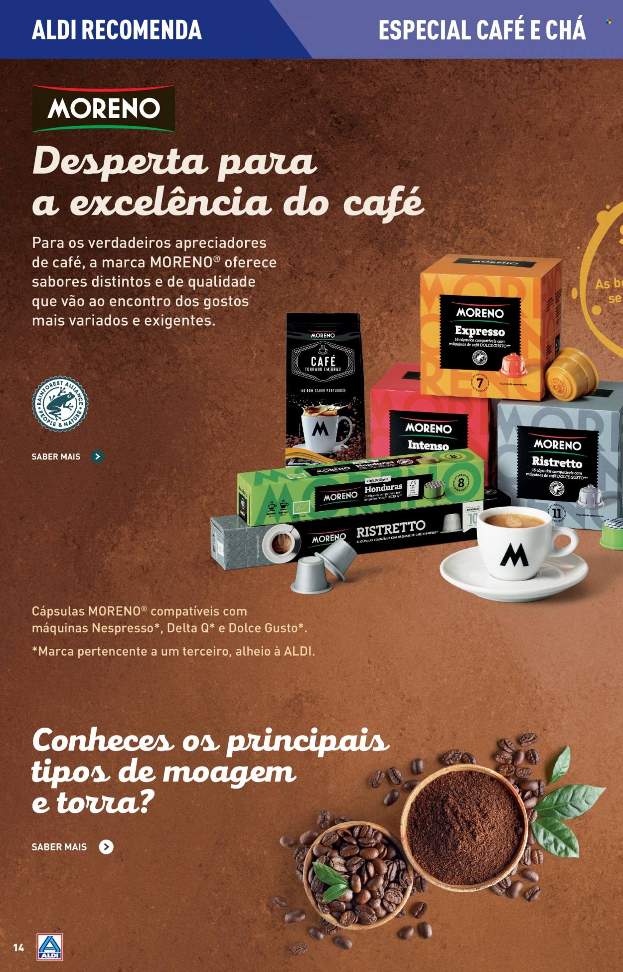 thumbnail - Folheto Aldi - 1.2.2023 - 7.2.2023 - Produtos em promoção - chá, Delta Q, café torrado, Dolce Gusto, Nespresso, máquina de café. Página 14.