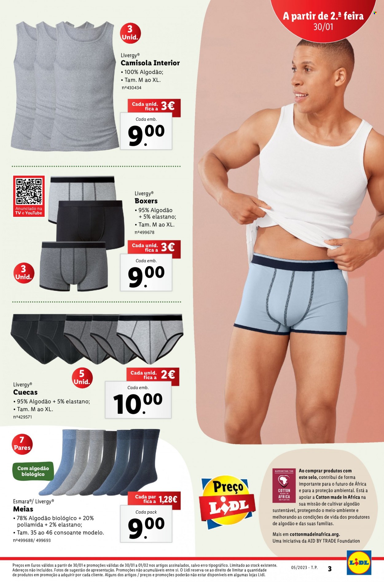 thumbnail - Folheto Lidl - 30.1.2023 - 5.2.2023 - Produtos em promoção - camisola, cuecas, boxer, camisola interior, meias. Página 3.