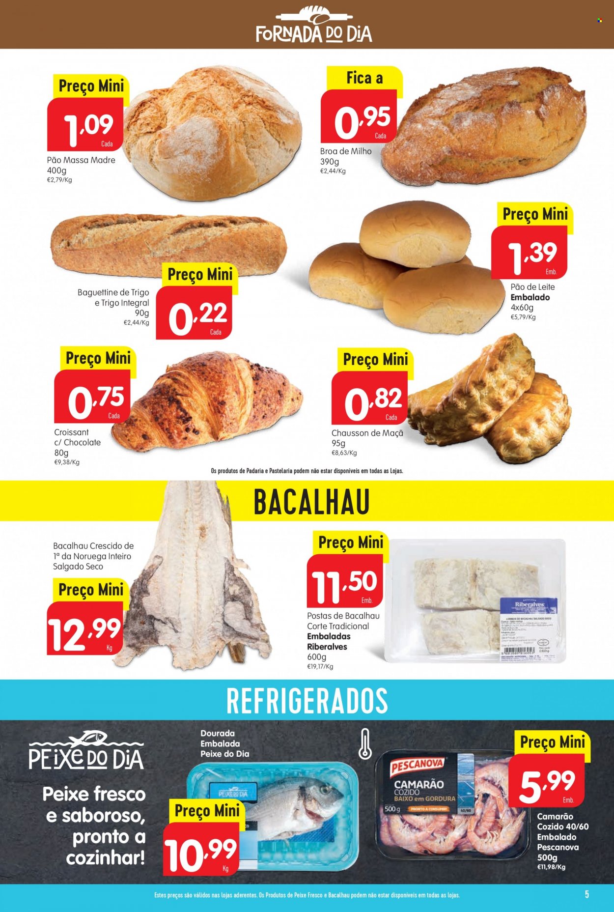 thumbnail - Folheto Minipreço - 26.1.2023 - 1.2.2023 - Produtos em promoção - pão, broa de milho, croissant, pão de leite, camarão, Pescanova, bacalhau. Página 5.