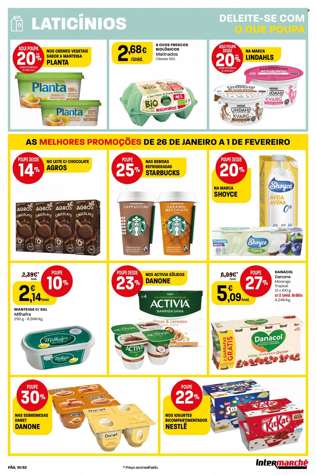 thumbnail - Folheto Intermarché - 26.1.2023 - 1.2.2023 - Produtos em promoção - Activia, Danone, Danacol, ovos, Nestlé. Página 10.