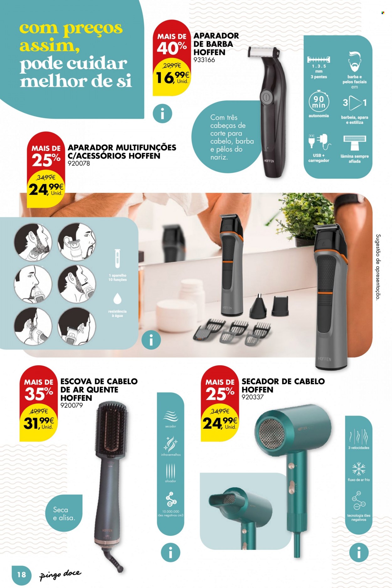 thumbnail - Folheto Pingo Doce - 31.1.2023 - 20.2.2023 - Produtos em promoção - escova de cabelo, aparelho de barbear, secador de cabelos. Página 18.