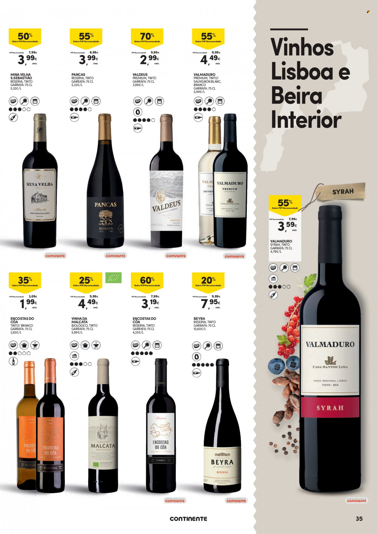 thumbnail - Folheto Continente - 31.1.2023 - 26.2.2023 - Produtos em promoção - vinho, vinho branco, vinho tinto, syrah, sauvignon blanc. Página 35.