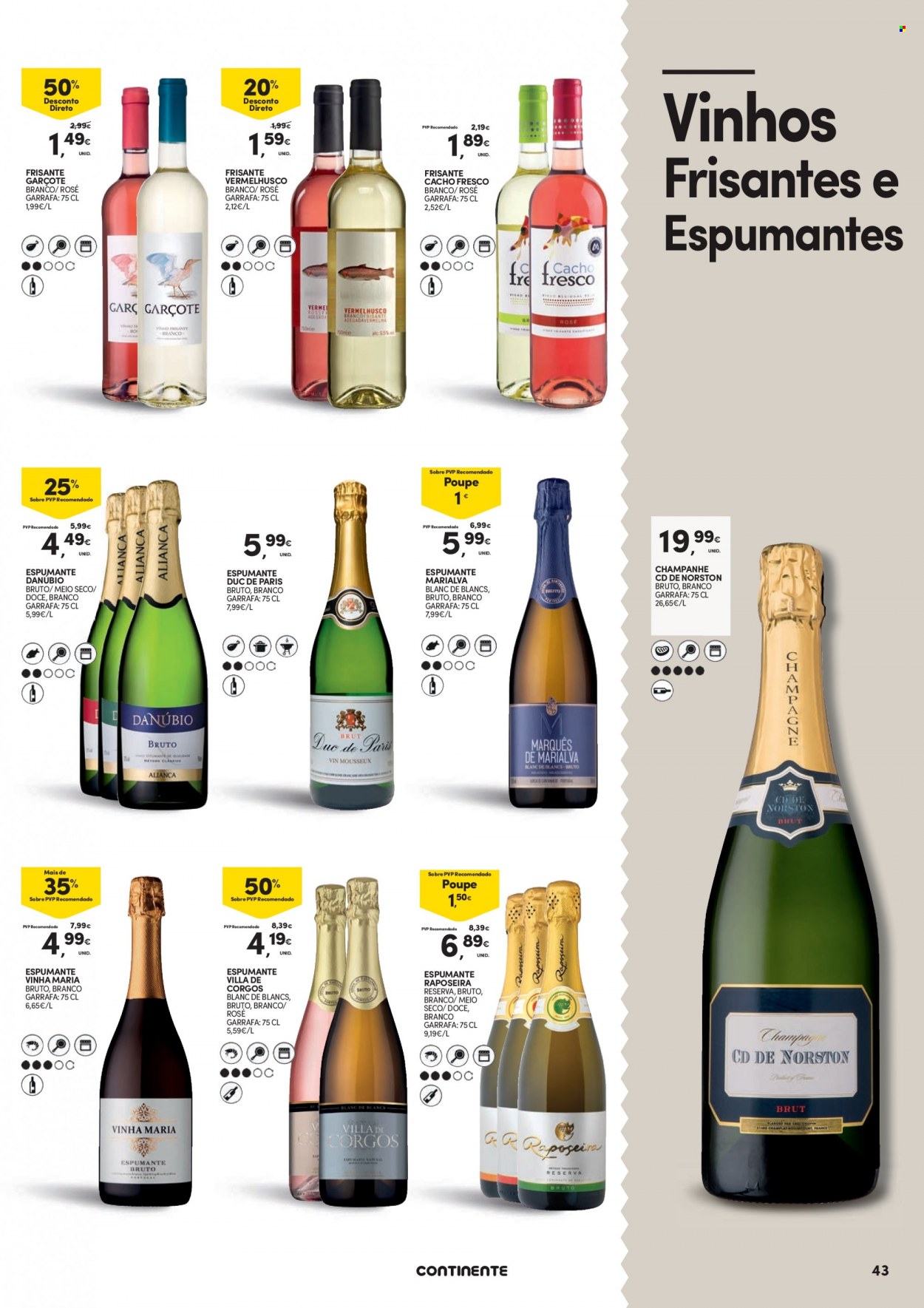 thumbnail - Folheto Continente - 31.1.2023 - 26.2.2023 - Produtos em promoção - vinho, espumante, champagne. Página 43.