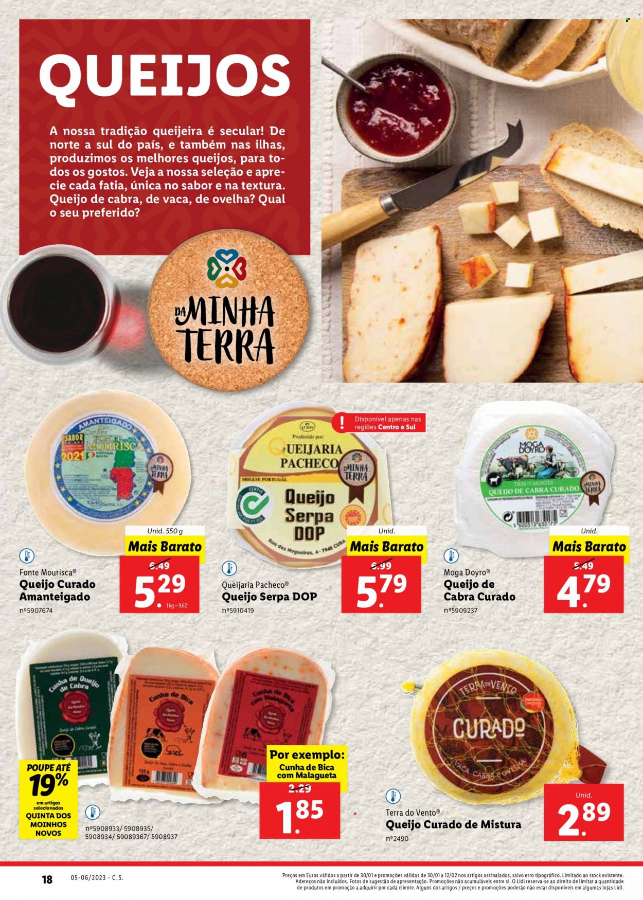 thumbnail - Folheto Lidl - 30.1.2023 - 12.2.2023 - Produtos em promoção - queijo, queijo curado, queijo de cabra. Página 18.