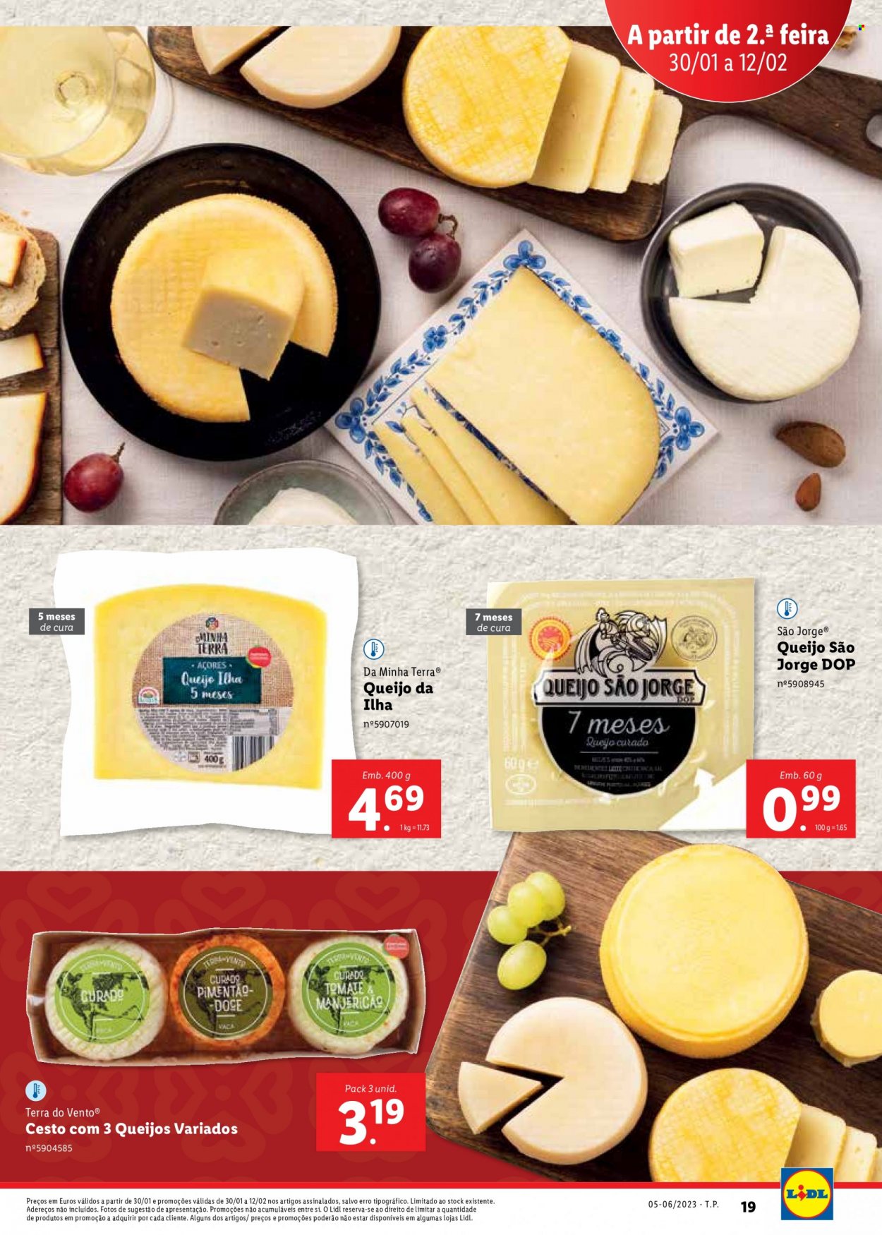 thumbnail - Folheto Lidl - 30.1.2023 - 12.2.2023 - Produtos em promoção - queijo, cesta. Página 19.