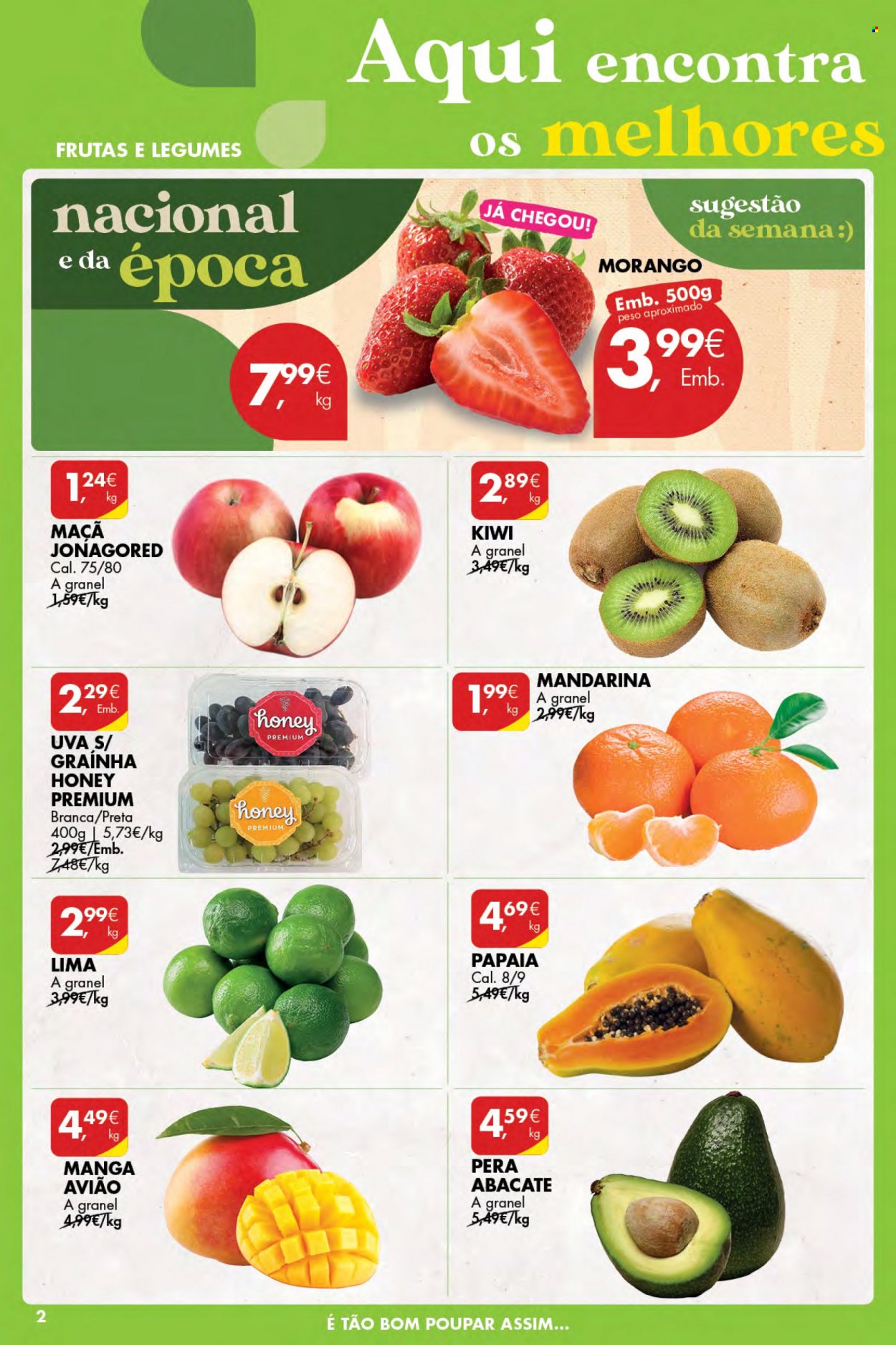 thumbnail - Folheto Pingo Doce - 2.2.2023 - 8.2.2023 - Produtos em promoção - maçã, pera, kiwi, morango, papaia, uva, abacate, mamão, mandarina, manga, lima. Página 2.