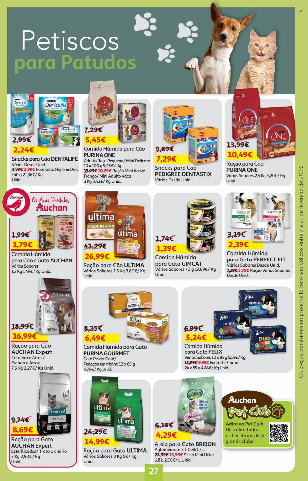 thumbnail - Folheto Auchan - 7.2.2023 - 21.2.2023 - Produtos em promoção - polvo, alimentos para gatos, alimentos para cães, Pedigree, Purina, ração, Dentastix. Página 27.