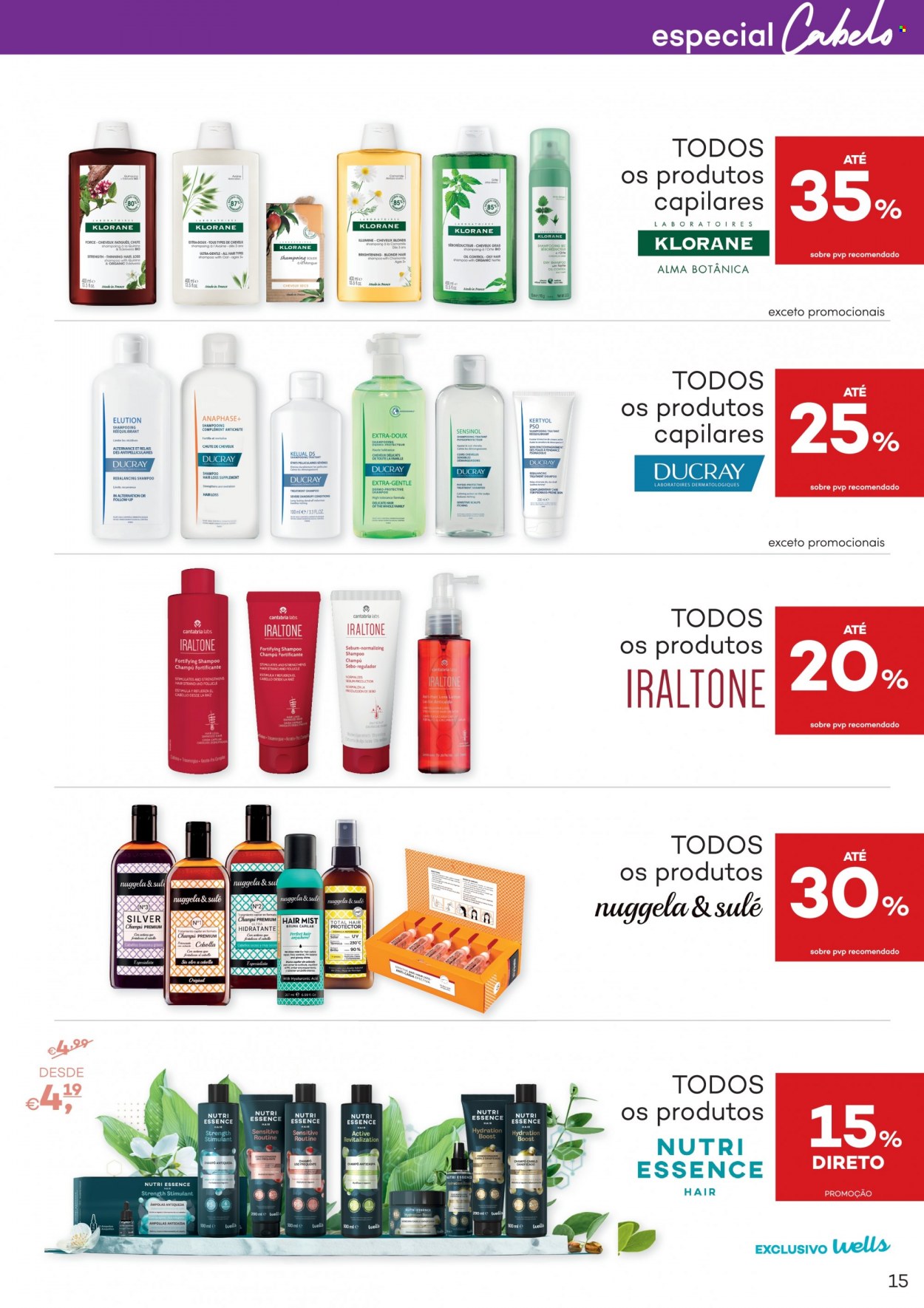 thumbnail - Folheto Well's - 22.2.2023 - 27.3.2023 - Produtos em promoção - Klorane, shampoo, champô anticaspa, Ducray. Página 15.