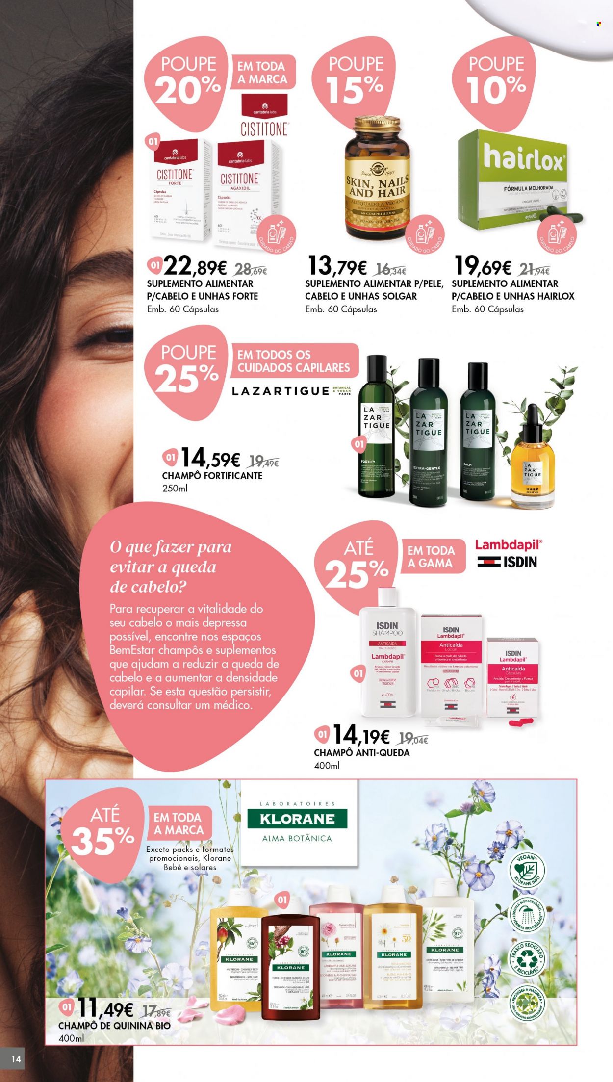 thumbnail - Folheto Pingo Doce - 28.2.2023 - 3.4.2023 - Produtos em promoção - sal, suplemento alimentar, Klorane, shampoo. Página 14.