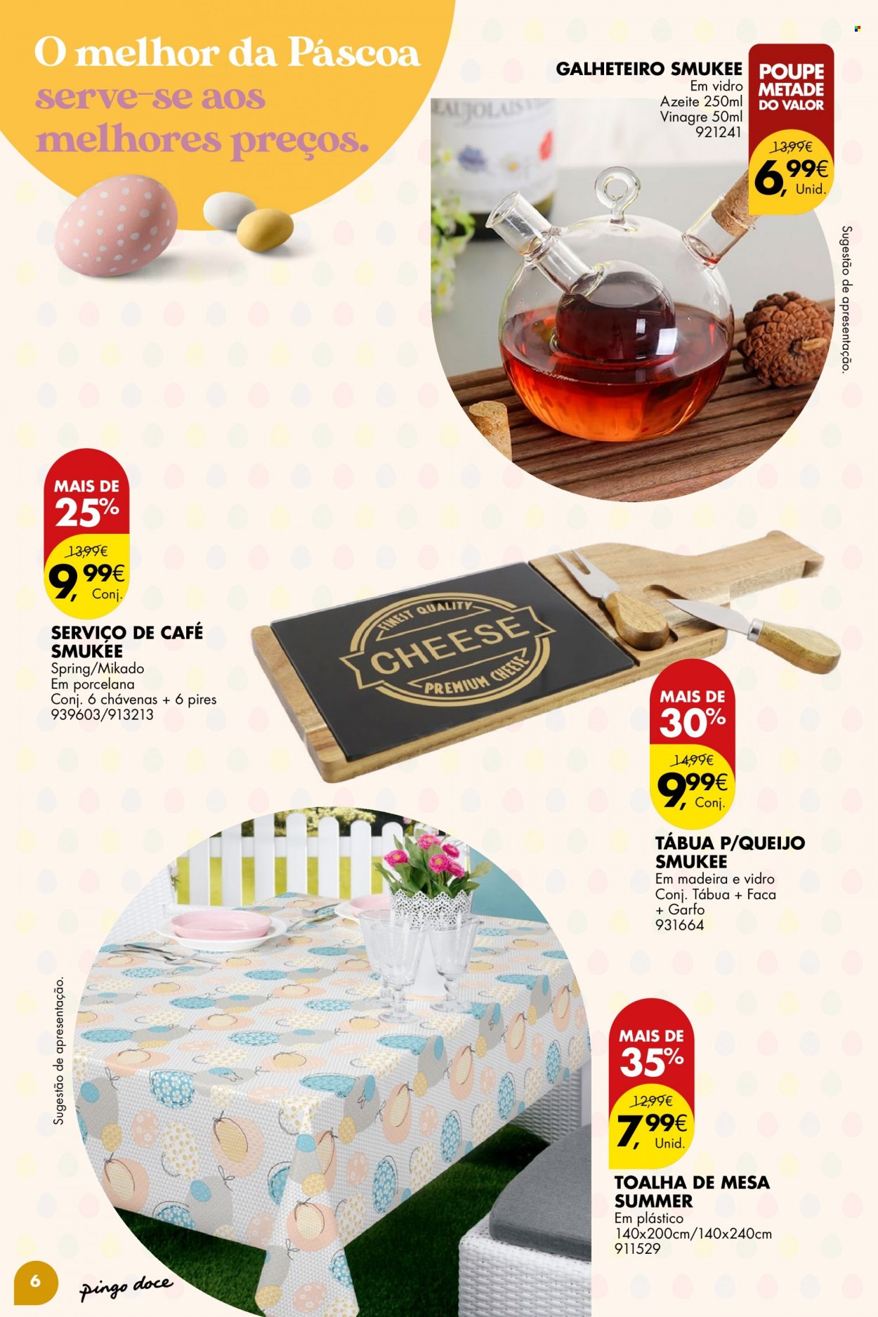 thumbnail - Folheto Pingo Doce - 7.3.2023 - 10.4.2023 - Produtos em promoção - tábua, queijo, azeite de oliva, vinagre, azeite, toalha de mesa, toalha. Página 6.