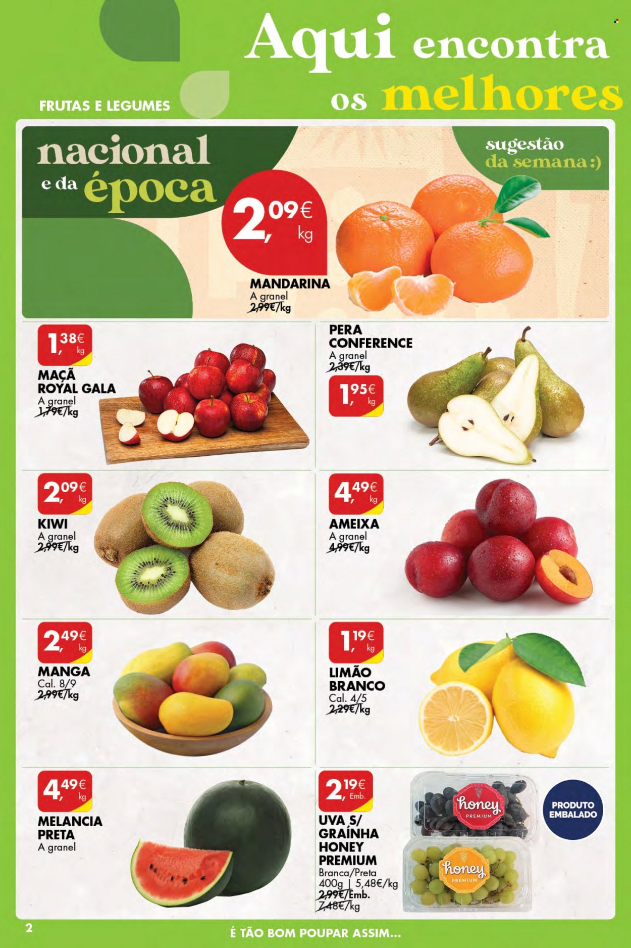 thumbnail - Folheto Pingo Doce - 16.3.2023 - 22.3.2023 - Produtos em promoção - maçã, pera, kiwi, uva, ameixa, melancia, limão, mandarina, manga. Página 2.