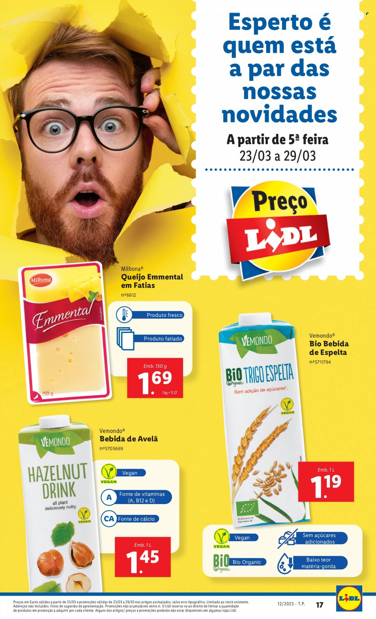 thumbnail - Folheto Lidl - 23.3.2023 - 29.3.2023 - Produtos em promoção - queijo, bebida, bebida de espelta, bebida cereal. Página 39.