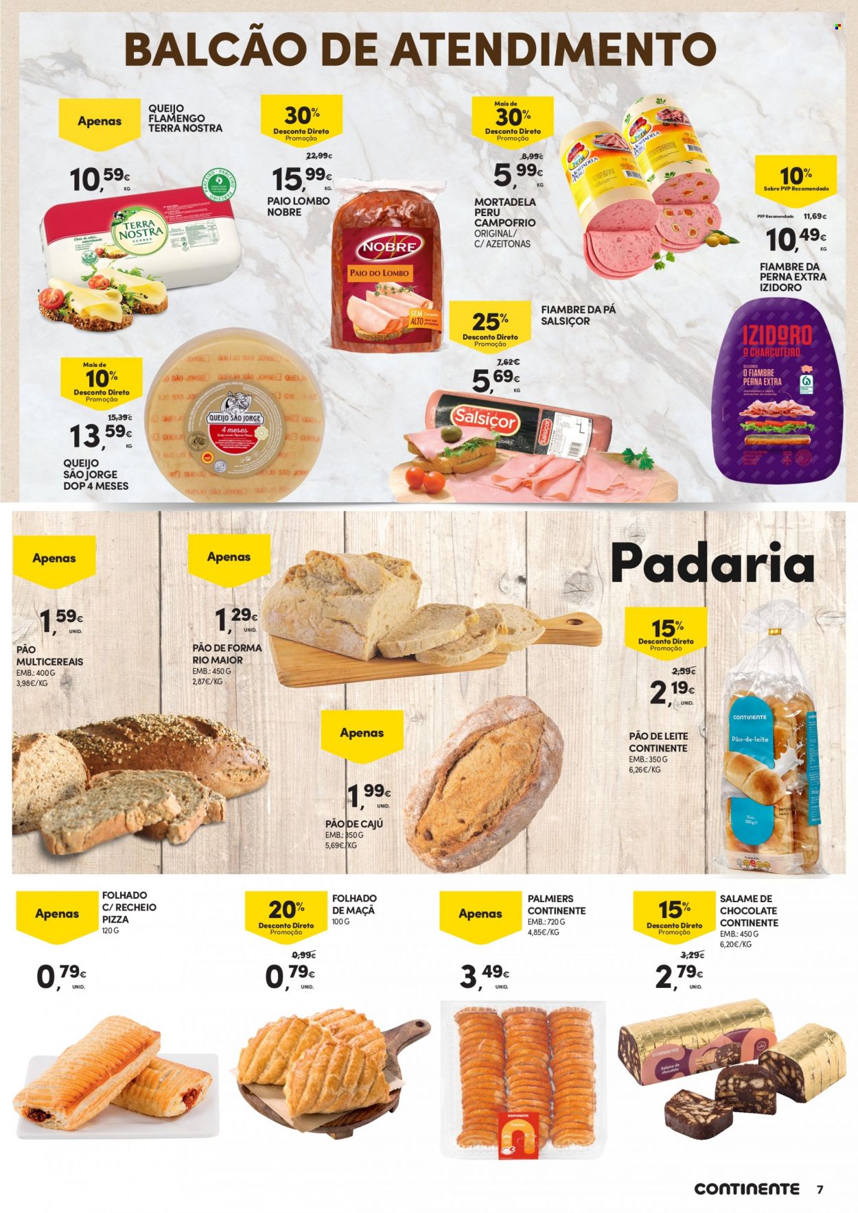 thumbnail - Folheto Continente Modelo - 16.3.2023 - 29.3.2023 - Produtos em promoção - lombo, pão, pão de forma, pão de leite, perú, pizza, queijo, queijo flamengo. Página 7.