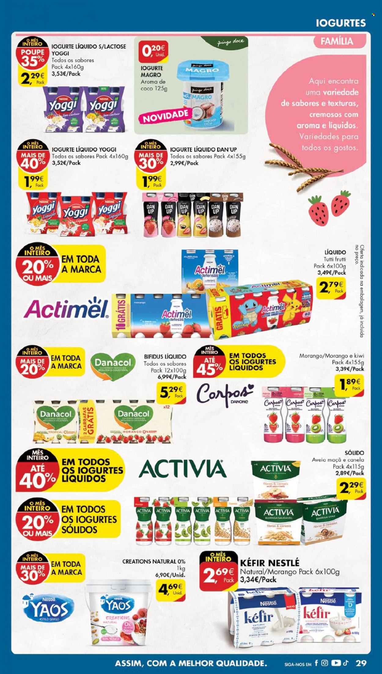 thumbnail - Folheto Pingo Doce - 21.3.2023 - 27.3.2023 - Produtos em promoção - kiwi, iogurte, Activia, iogurte líquido, Actimel, Danacol, kefir, Nestlé, aveia. Página 37.