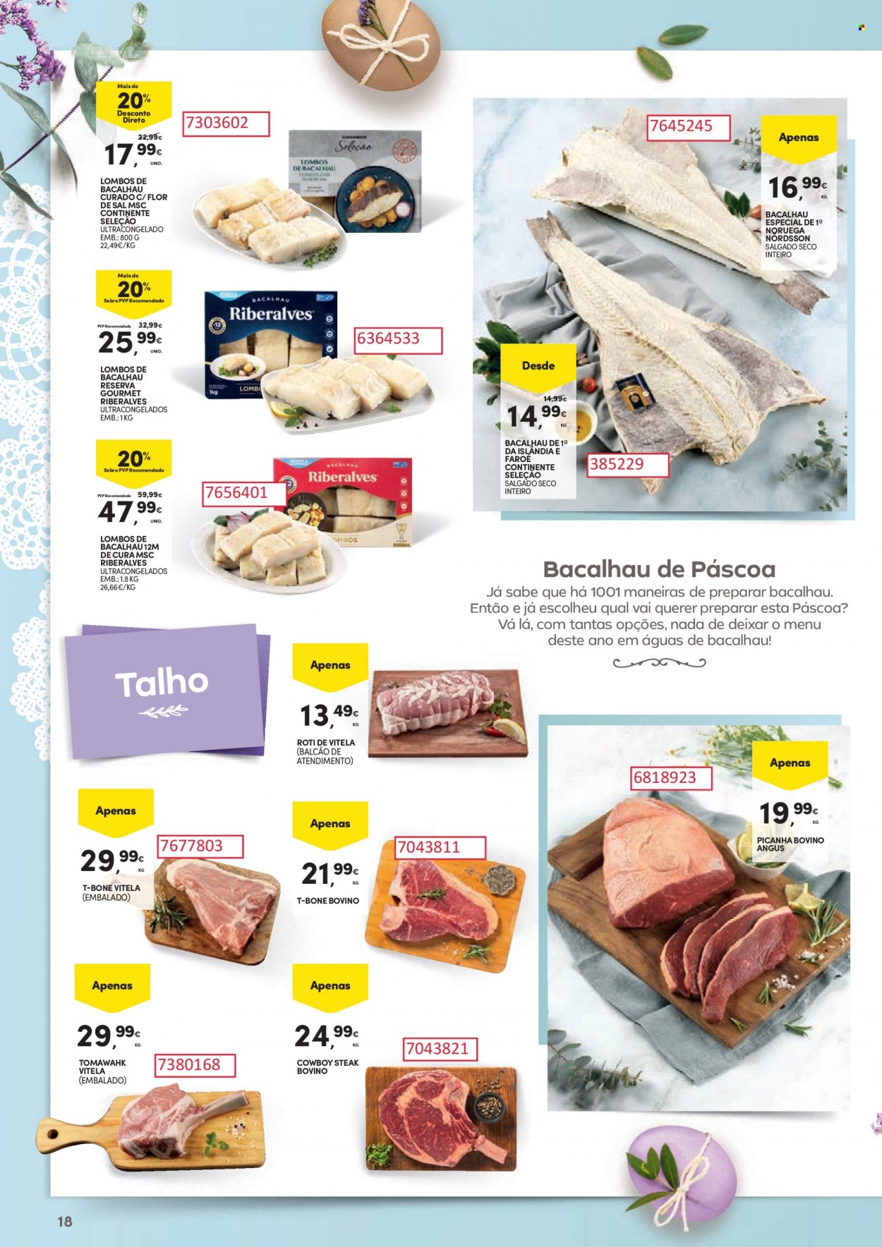 thumbnail - Folheto Continente - 21.3.2023 - 9.4.2023 - Produtos em promoção - t-bone, steak, Angus, picanha. Página 18.