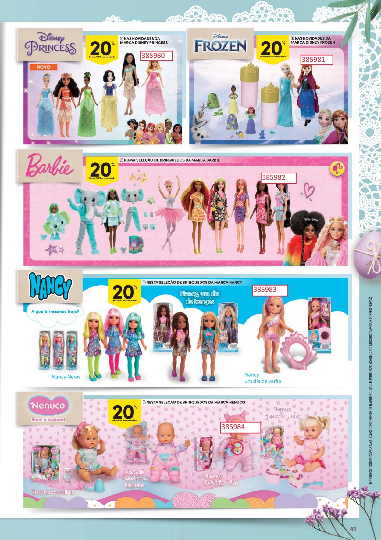 thumbnail - Folheto Continente - 21.3.2023 - 9.4.2023 - Produtos em promoção - Frozen, Disney, Barbie. Página 41.