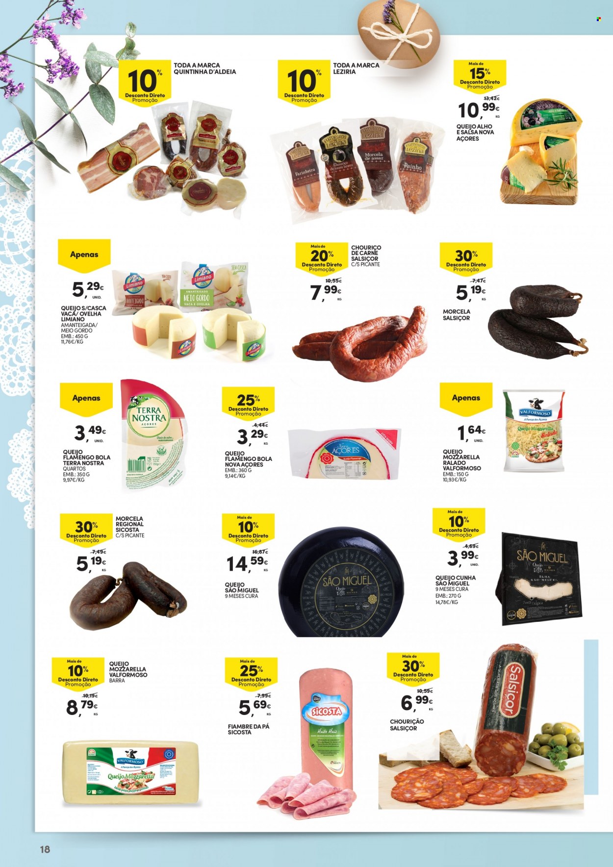 thumbnail - Folheto Continente Modelo - 21.3.2023 - 9.4.2023 - Produtos em promoção - fiambre, chouriço, morcela, queijo, mozzarella, queijo flamengo. Página 18.