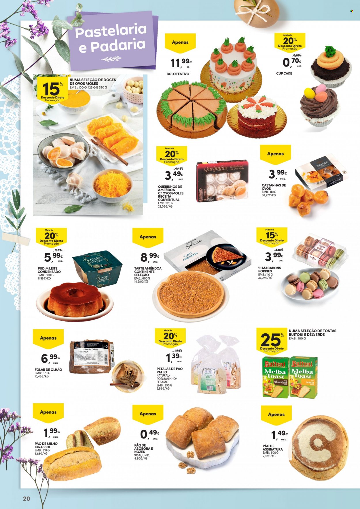 thumbnail - Folheto Continente Modelo - 21.3.2023 - 9.4.2023 - Produtos em promoção - folar, pão de milho, bolo, torta, pudim. Página 20.