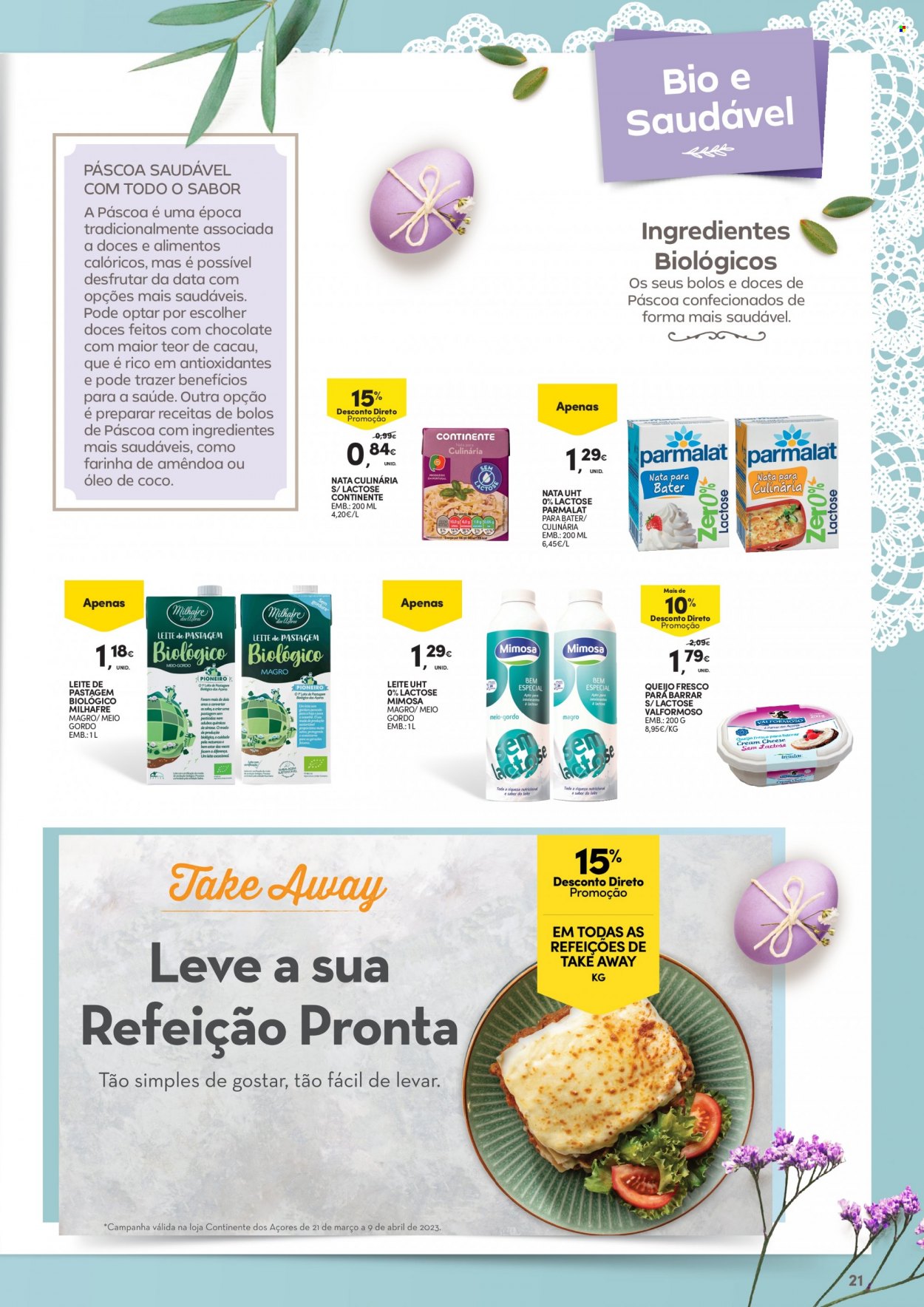thumbnail - Folheto Continente Modelo - 21.3.2023 - 9.4.2023 - Produtos em promoção - queijo, queijo fresco, farinha, óleo de coco, óleo, leite, Mimosa. Página 21.