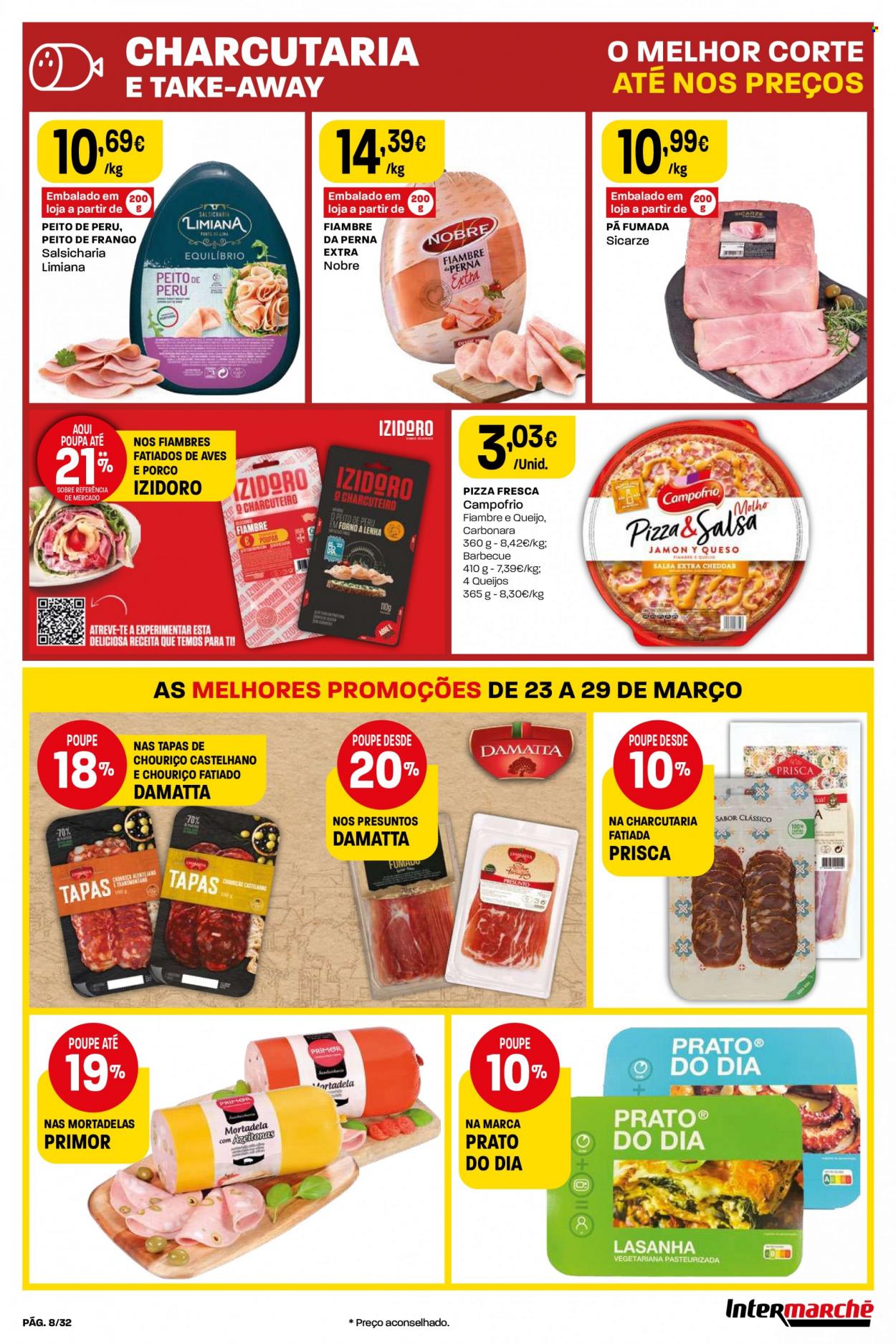 thumbnail - Folheto Intermarché - 23.3.2023 - 29.3.2023 - Produtos em promoção - peito de frango, peito de peru, perú, pizza, tapas. Página 8.