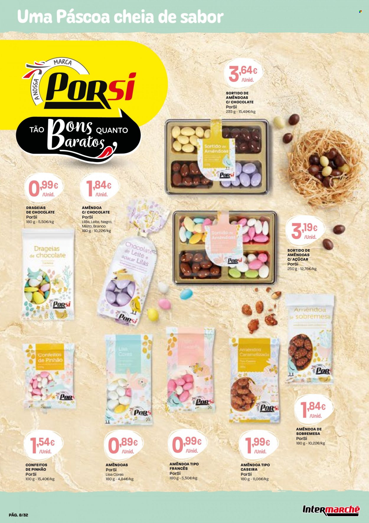 thumbnail - Folheto Intermarché - 23.3.2023 - 12.4.2023 - Produtos em promoção - sobremesa, amêndoas de chocolate. Página 8.