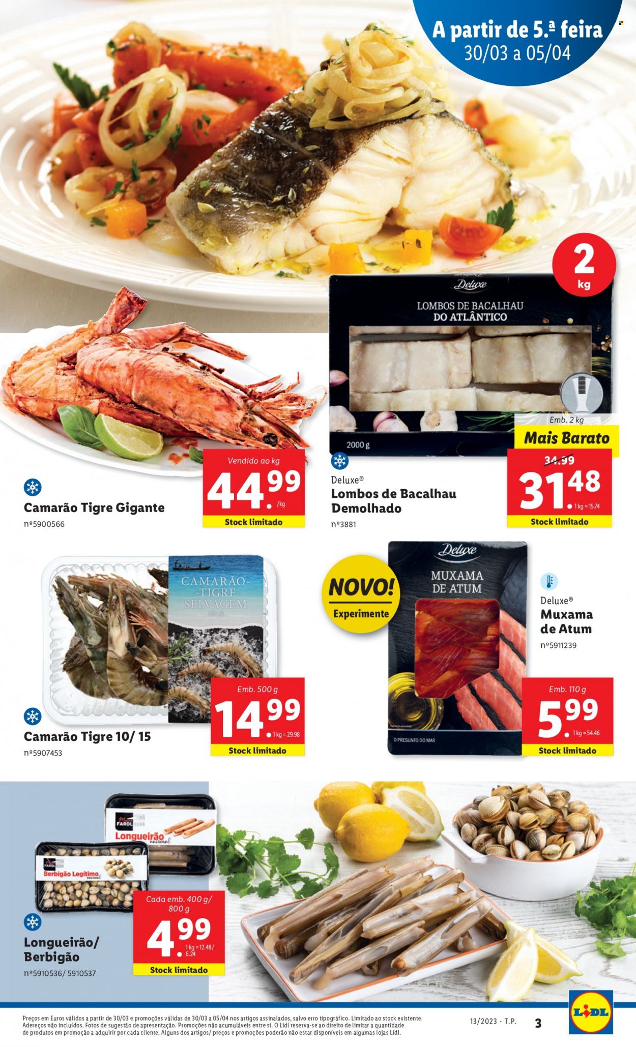 thumbnail - Folheto Lidl - 30.3.2023 - 5.4.2023 - Produtos em promoção - camarão, atum, bacalhau, peixe. Página 23.