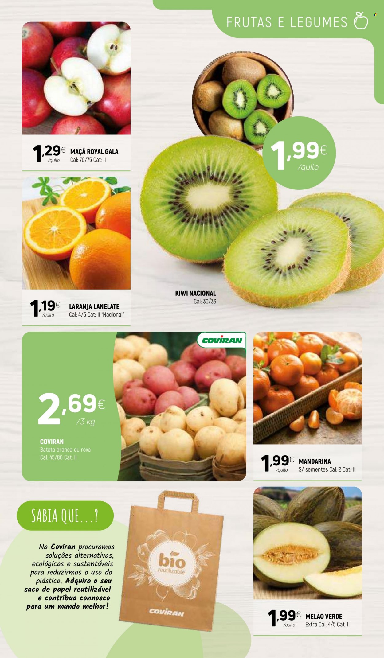 thumbnail - Folheto Coviran - 28.3.2023 - 9.4.2023 - Produtos em promoção - maçã, kiwi, laranja, melão, mandarina, batata, melão verde. Página 3.