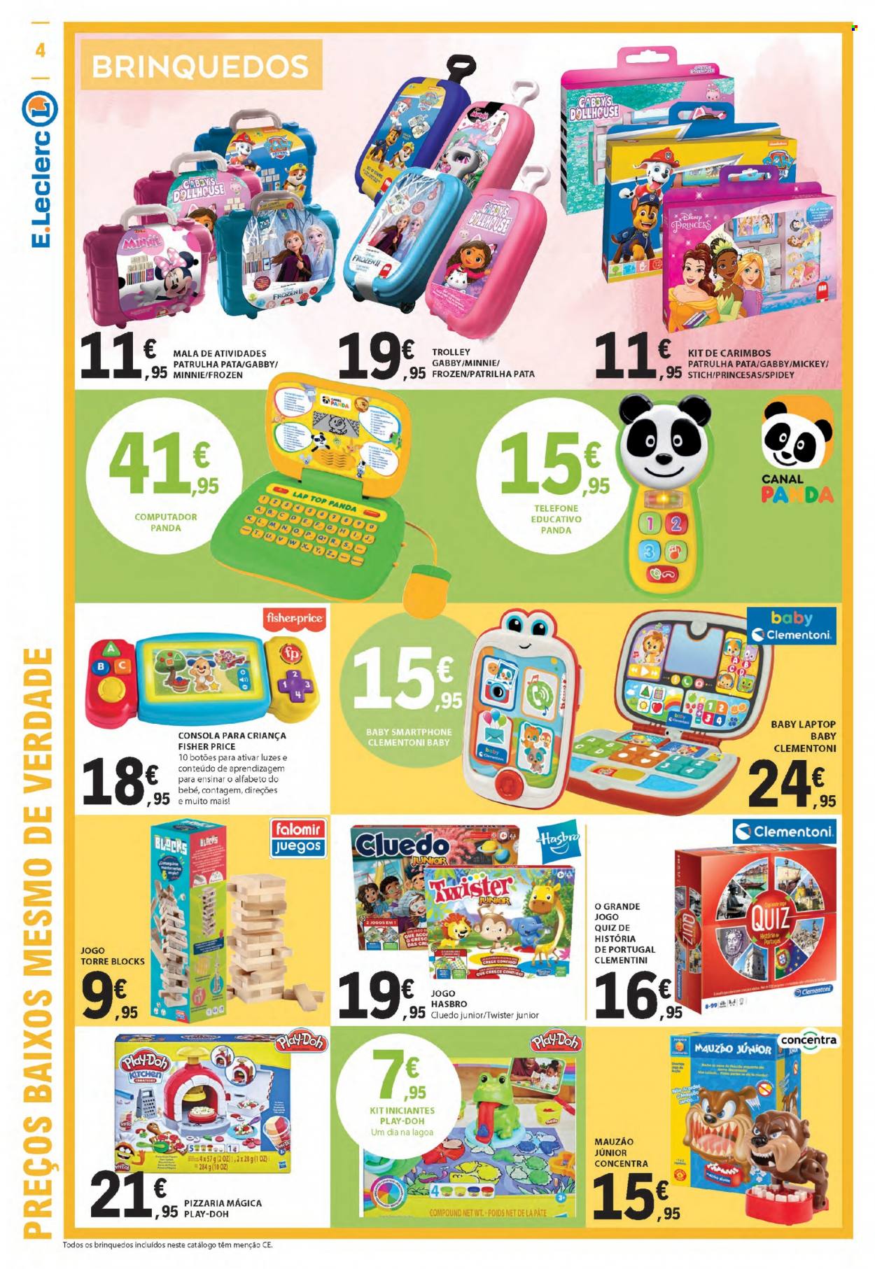 thumbnail - Folheto E.Leclerc - 30.3.2023 - 12.4.2023 - Produtos em promoção - Twister, Frozen, Disney, Minnie, smartphone, Hasbro, Play-Doh, brinquedo. Página 4.