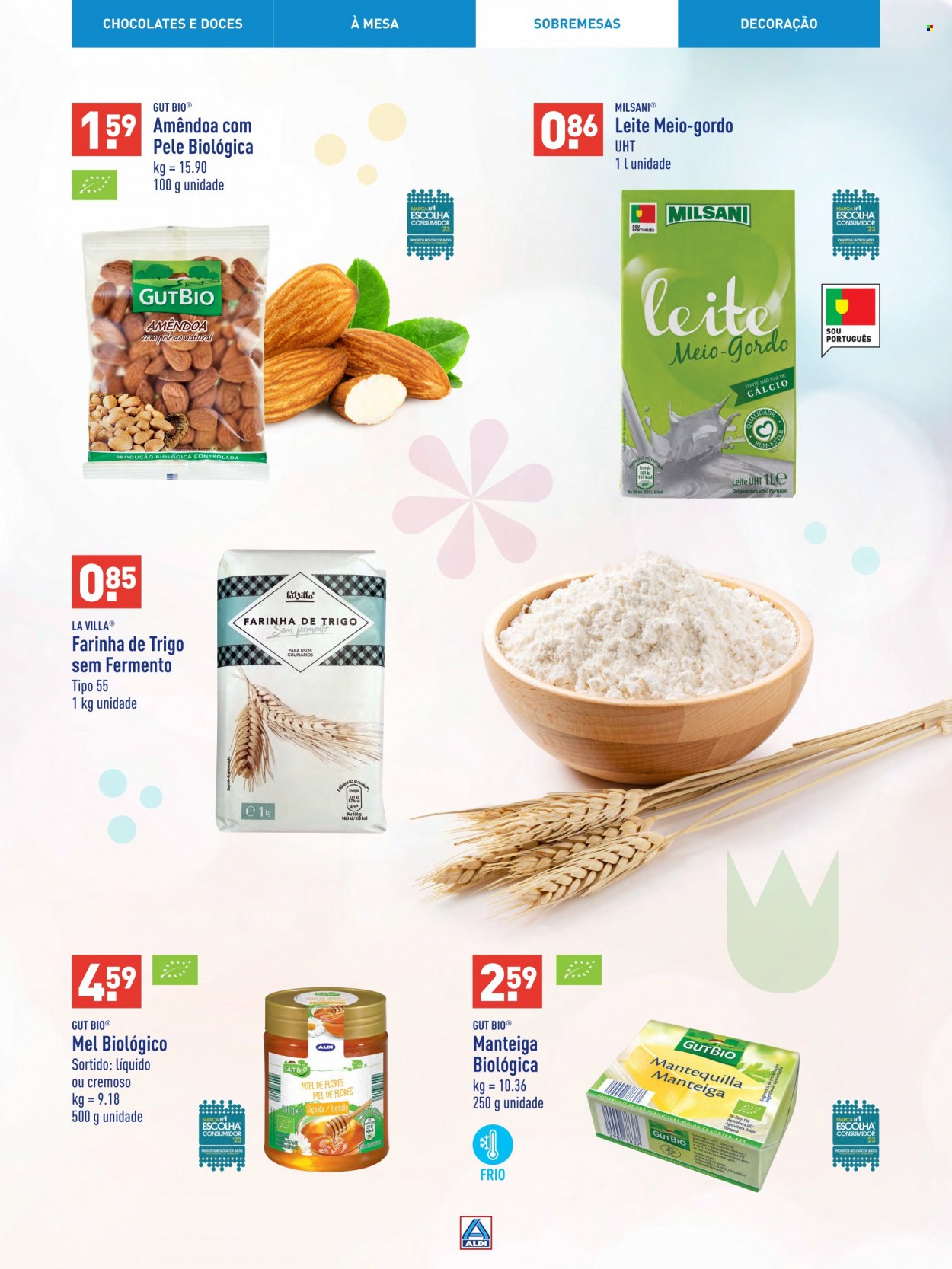thumbnail - Folheto Aldi - Produtos em promoção - leite meio gordo, manteiga, farinha, farinha de trigo, mel, decoração. Página 27.