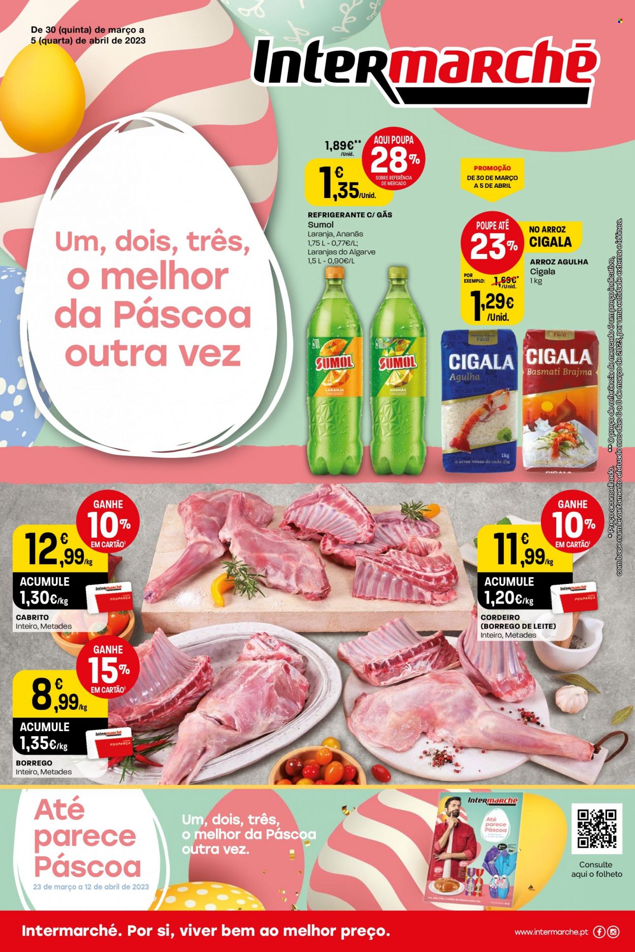 thumbnail - Folheto Intermarché - 30.3.2023 - 5.4.2023 - Produtos em promoção - cordeiro, cabrito, arroz, refrigerante, Sumol. Página 1.