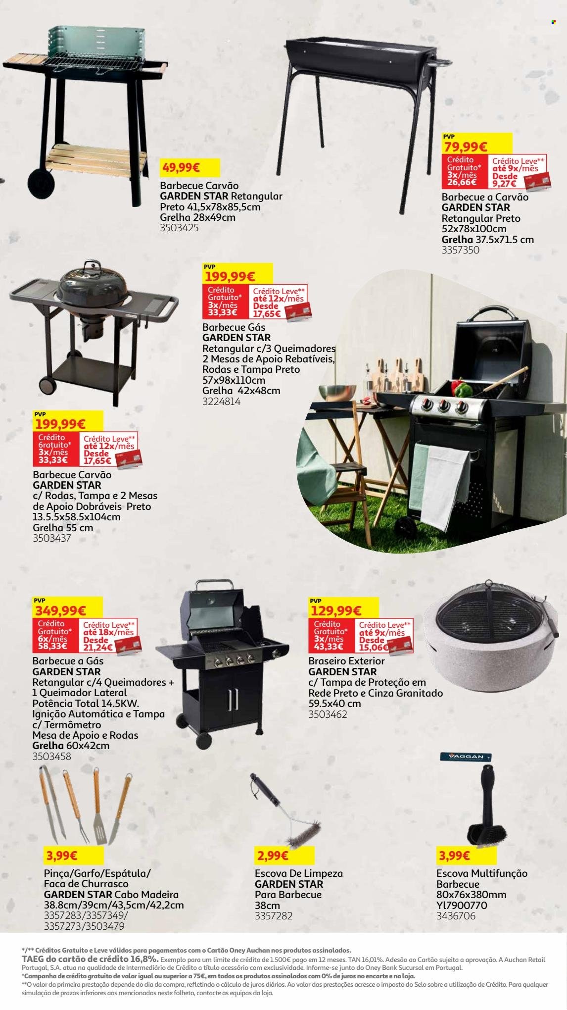 thumbnail - Folheto Auchan - 8.5.2023 - 30.7.2023 - Produtos em promoção - escova, garfo, barbecue, grelha, barbecue a gás, barbecue a carvão. Página 31.