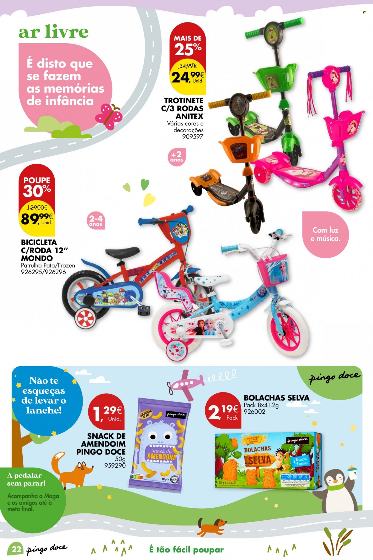 Folheto Pingo Doce - 9.5.2023 - 5.6.2023 - Produtos em promoção - bolachas, Frozen, bicicleta, trotinete. Página 22.