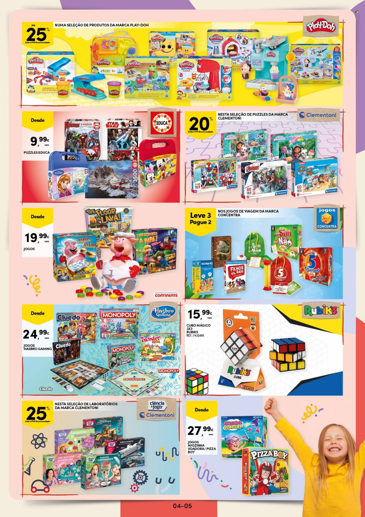 thumbnail - Folheto Continente - 9.5.2023 - 1.6.2023 - Produtos em promoção - pizza, Avengers, Frozen, Disney, cubo mágico, Hasbro, Monopoly, Play-Doh, puzzle. Página 5.