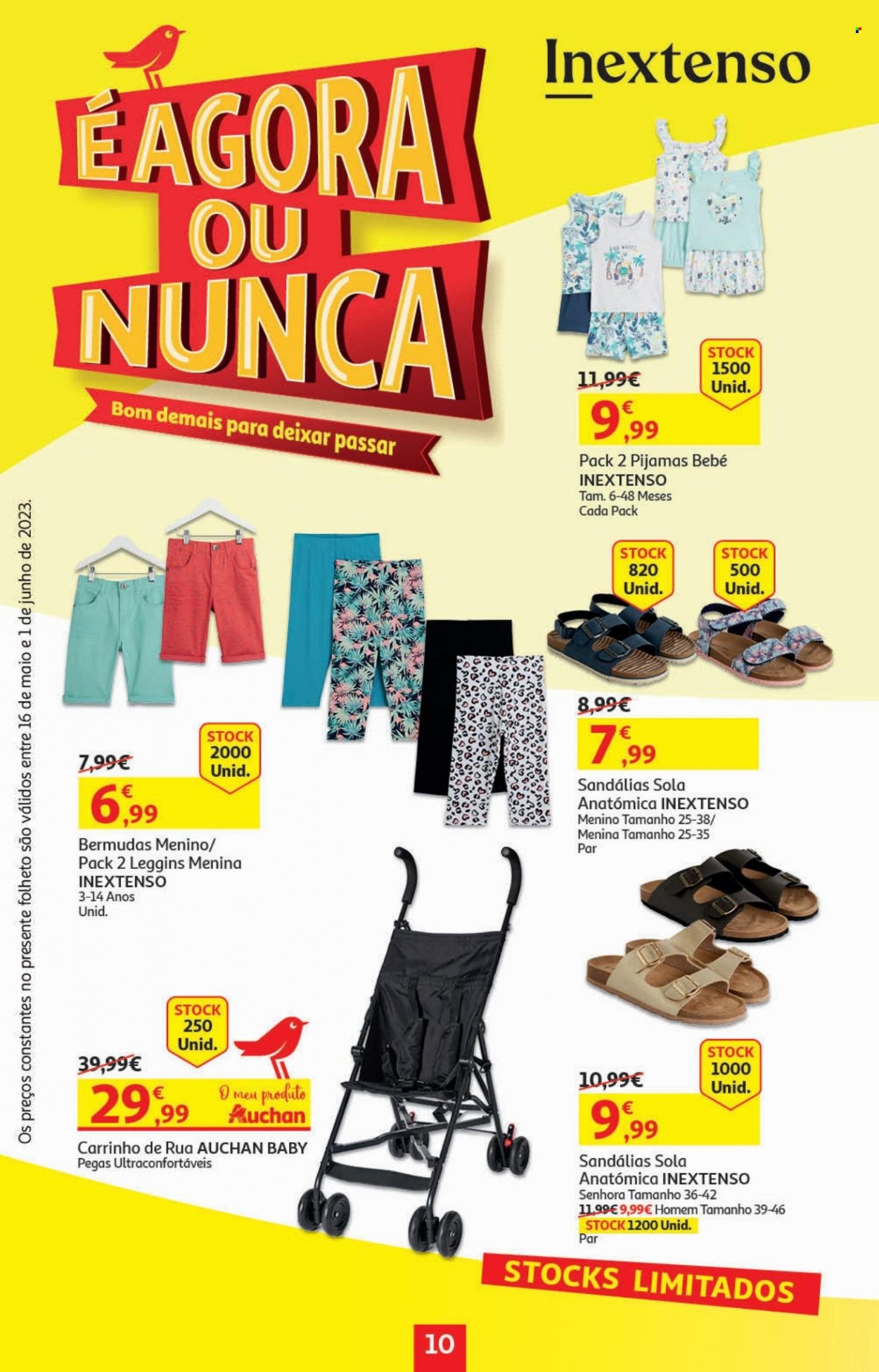 thumbnail - Folheto Auchan - 16.5.2023 - 1.6.2023 - Produtos em promoção - bermuda, pijama, sandálias. Página 10.