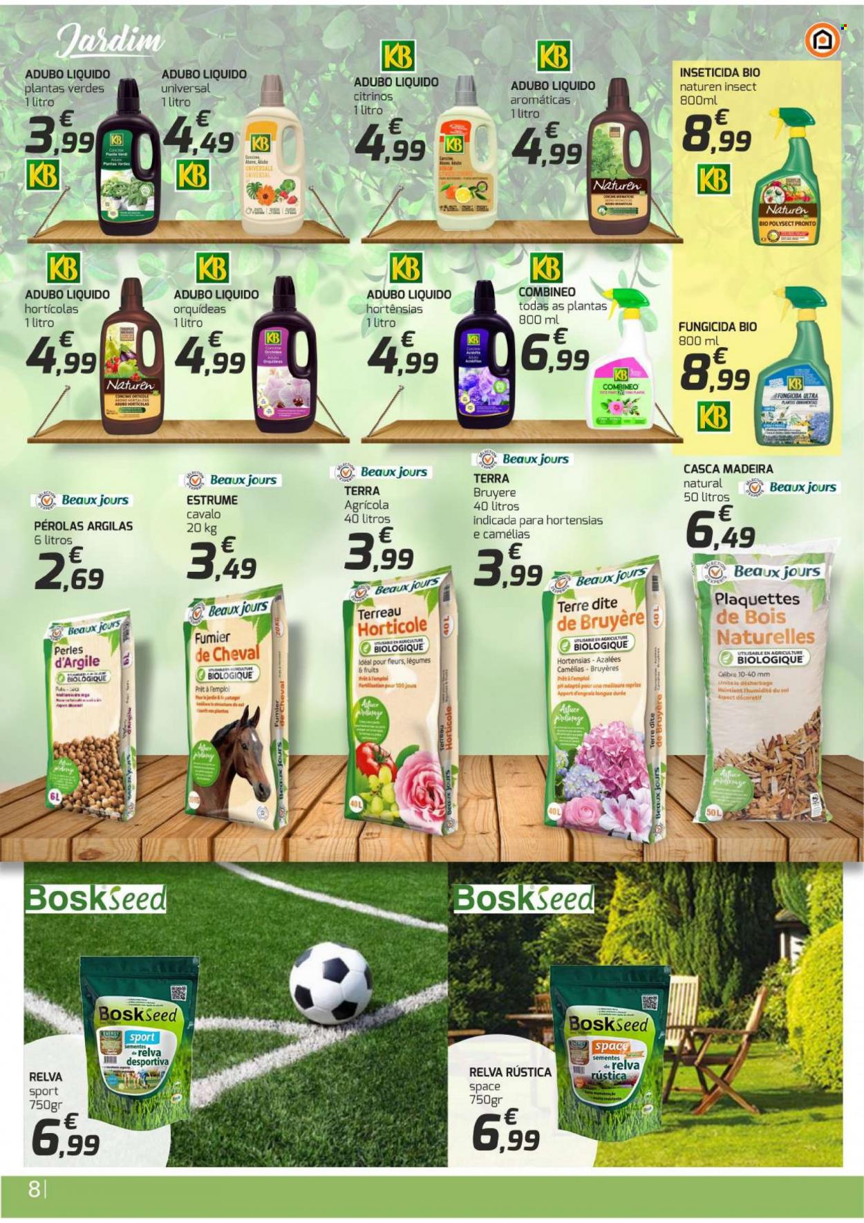 thumbnail - Folheto E.Leclerc - 20.5.2023 - 18.6.2023 - Produtos em promoção - maçã, legumes, inseticida, plantas verdes. Página 8.