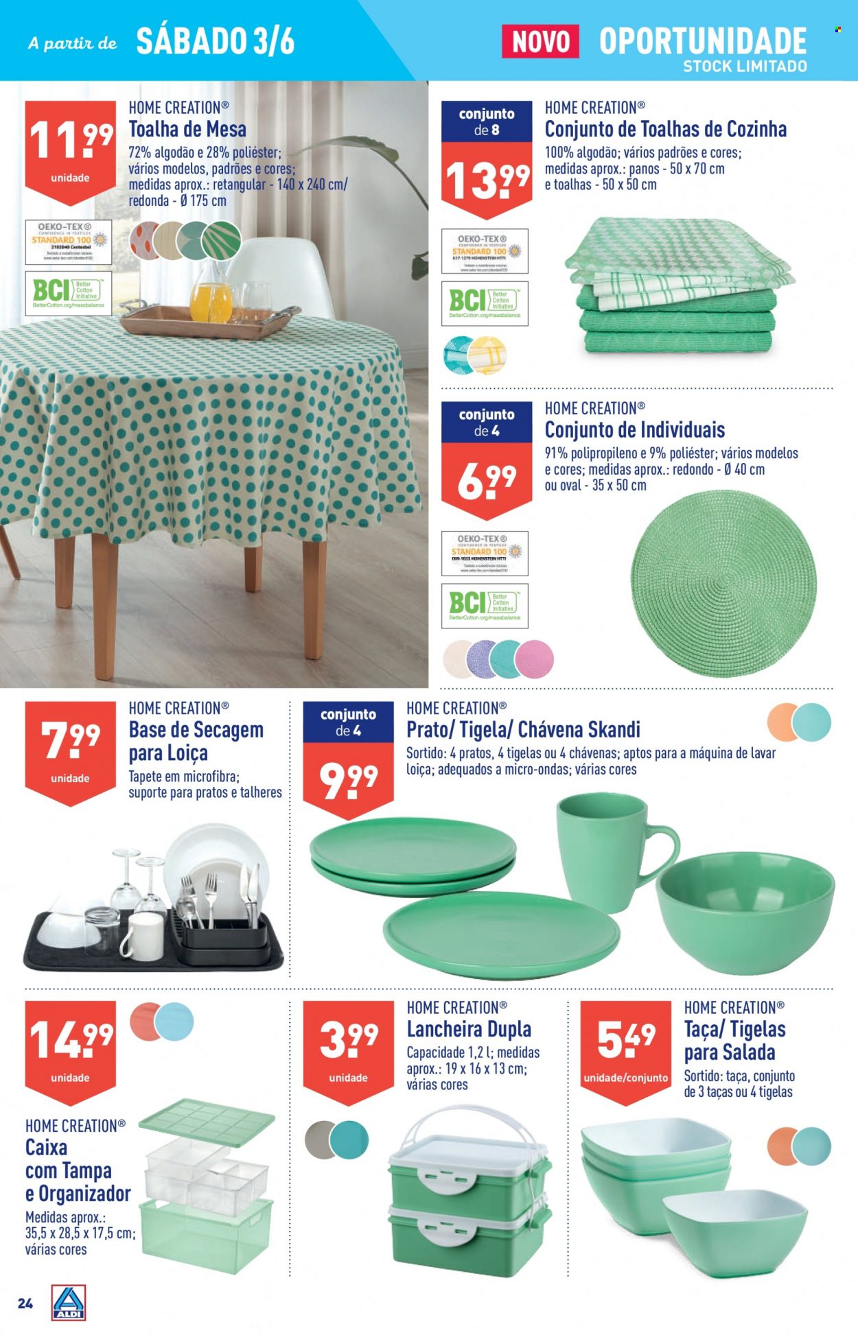Folheto Aldi - 31.5.2023 - 6.6.2023 - Produtos em promoção - micro ondas, taça, tigela, lancheira, toalha de mesa, toalha, tapete. Página 24.